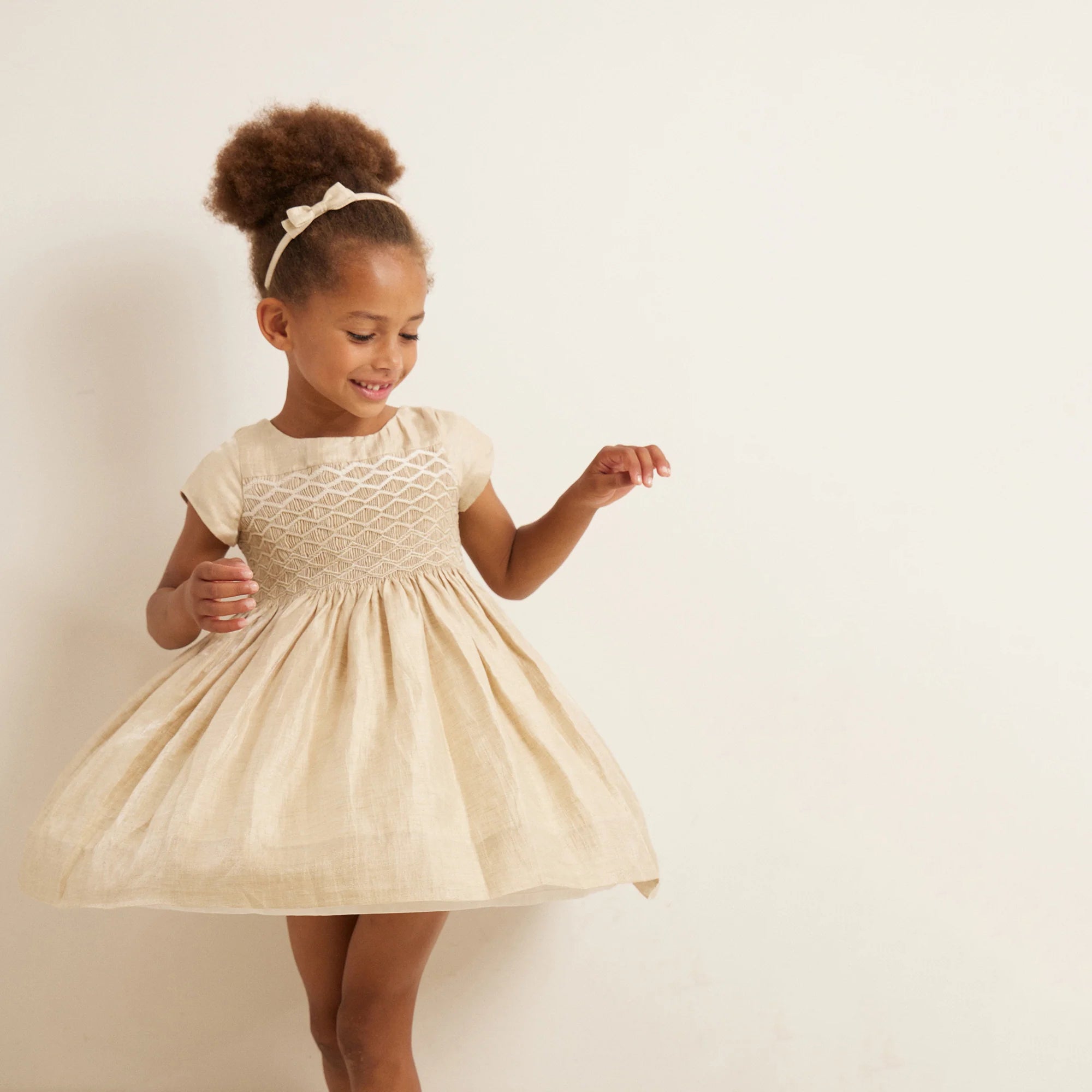 Girls Champagne Linen Dress