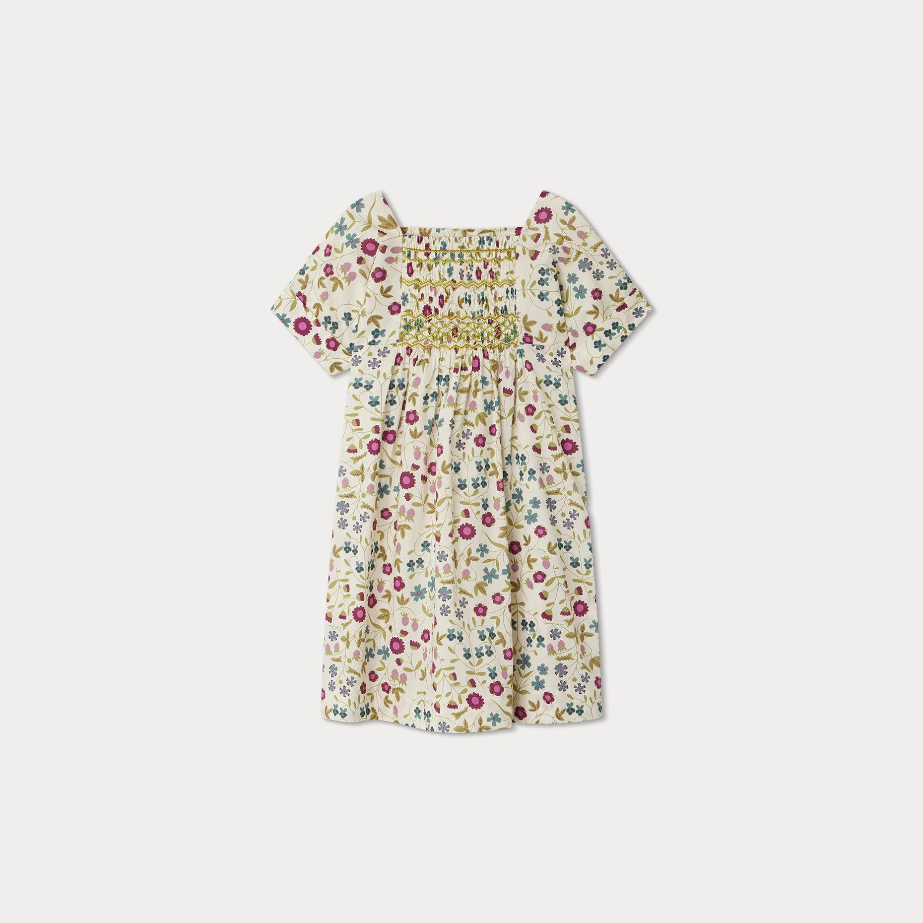 Girls White Floral Cotton Dress