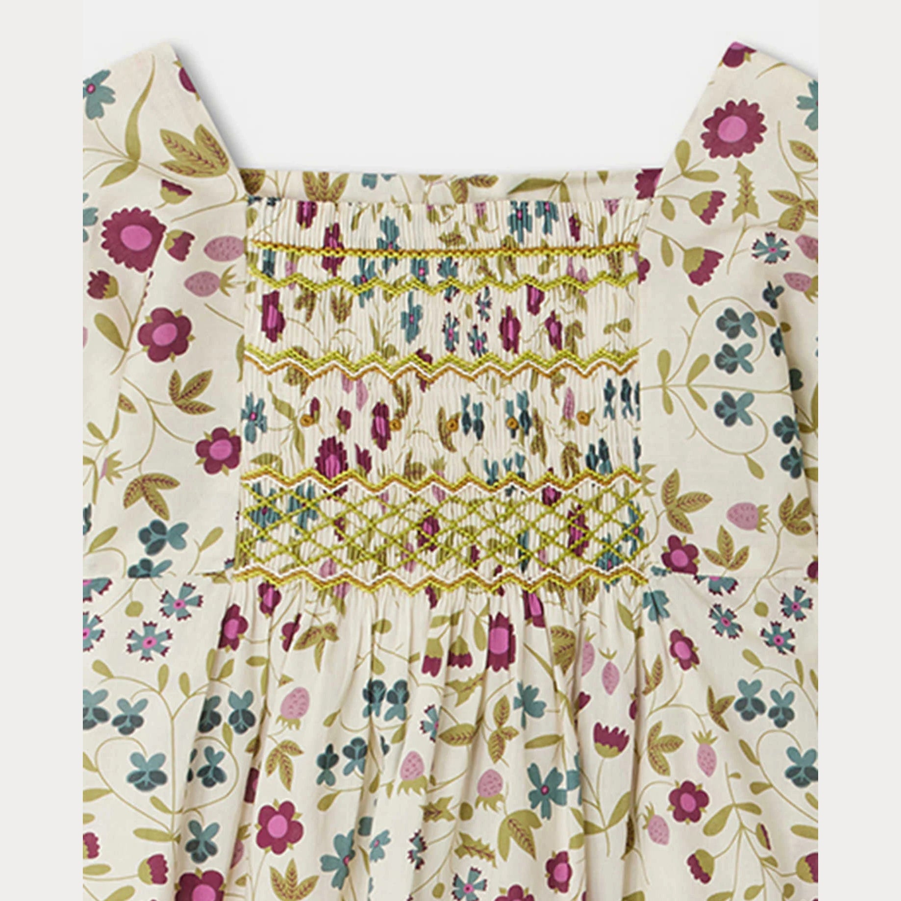 Girls White Floral Cotton Dress