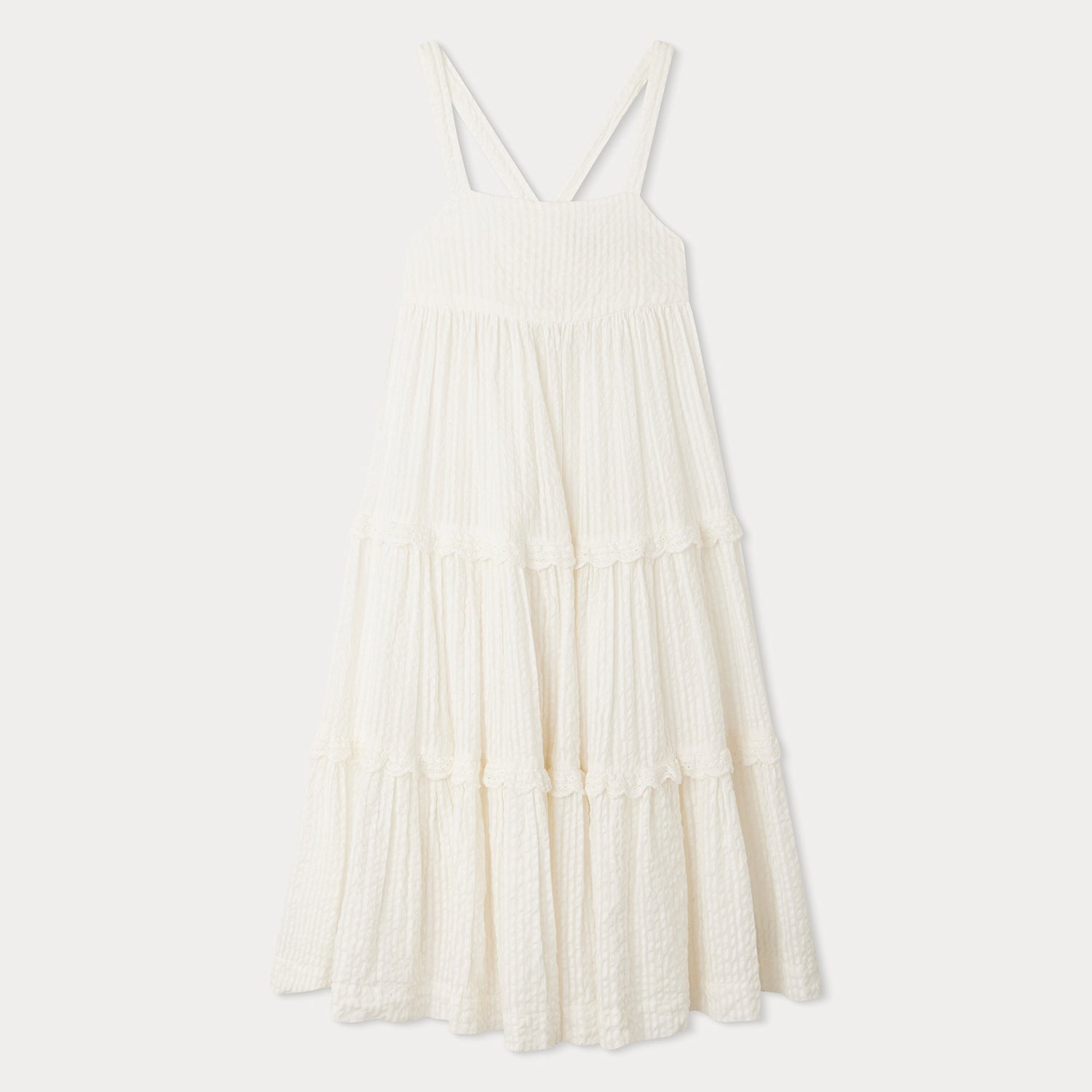 Girls White Cotton Strap Dress