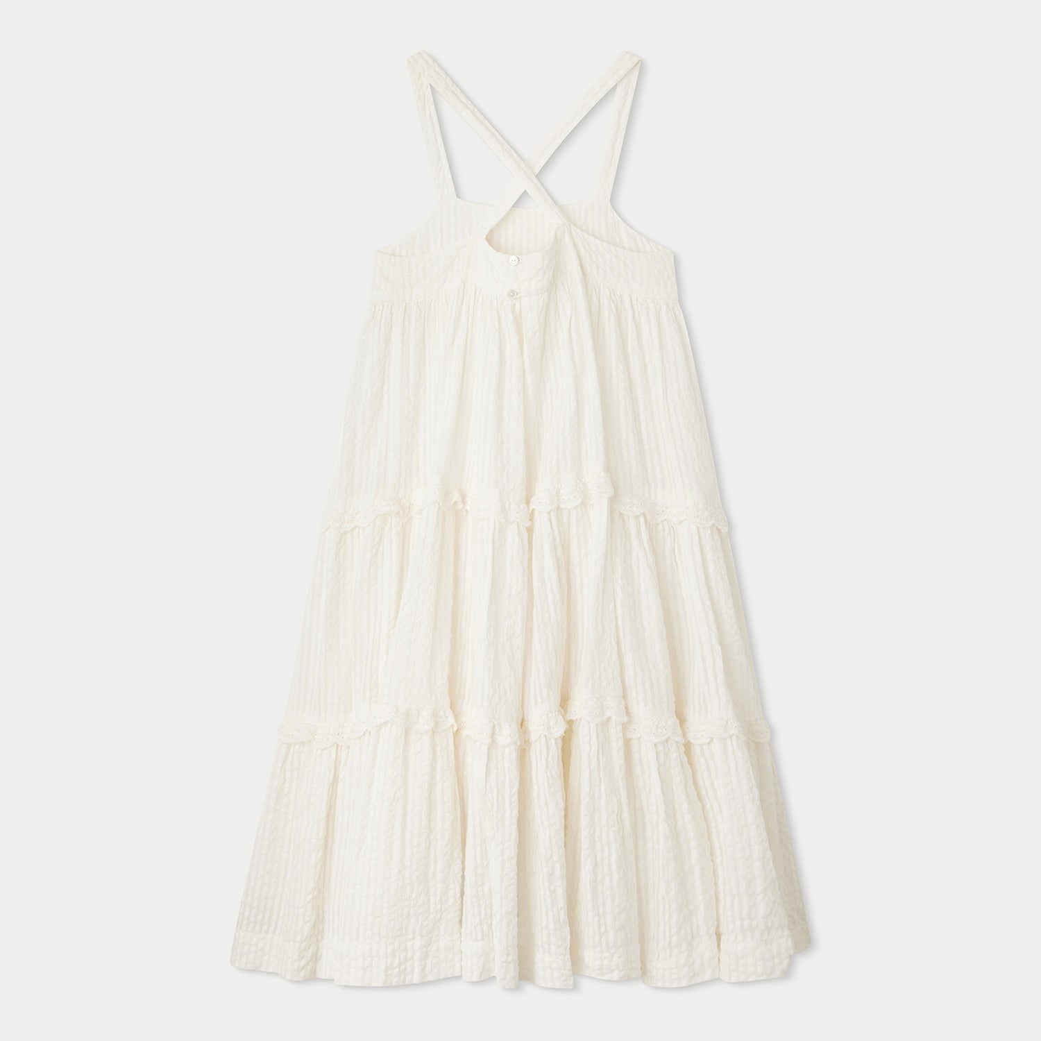 Girls White Cotton Strap Dress