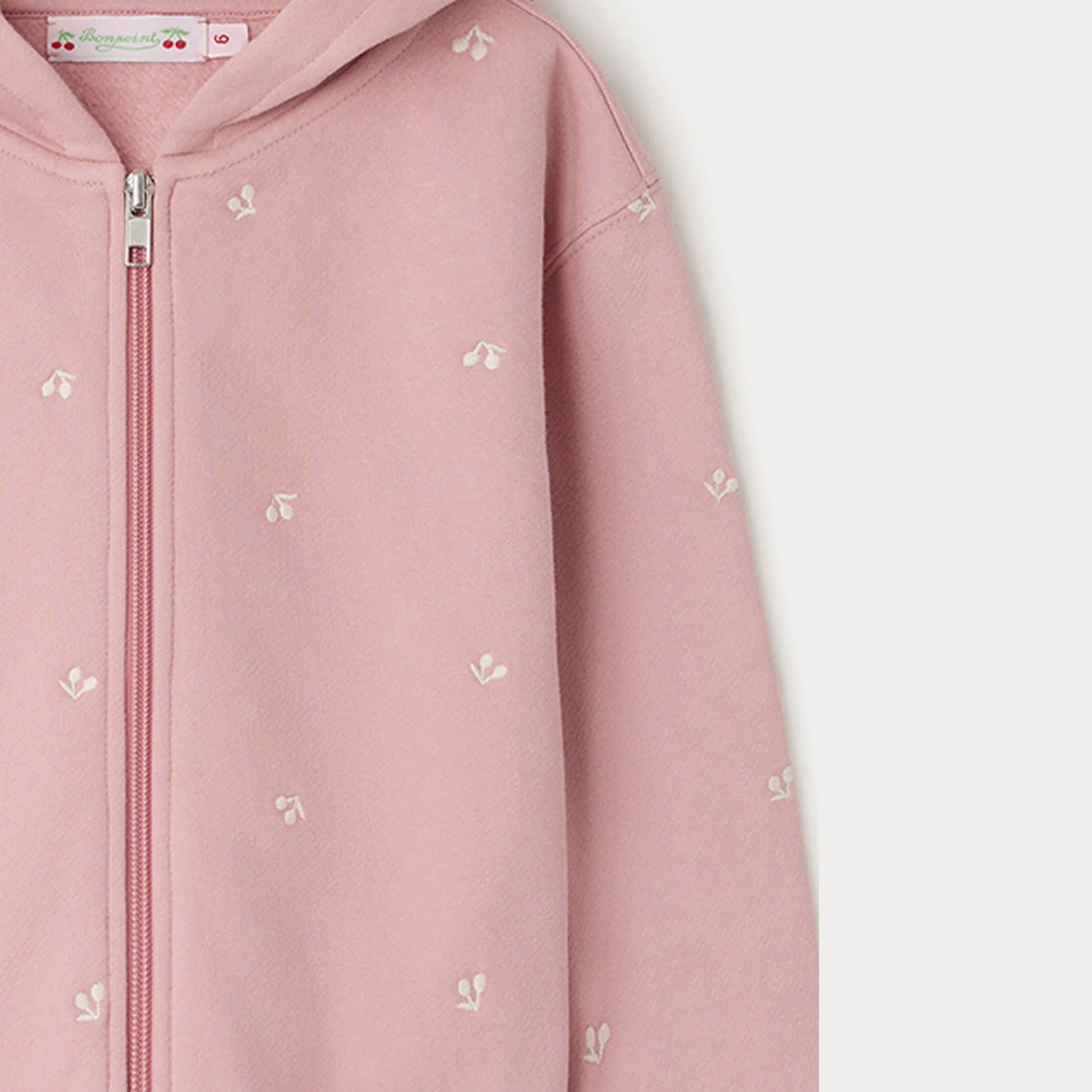 Girls Pink Embroidered Zip-Up Top