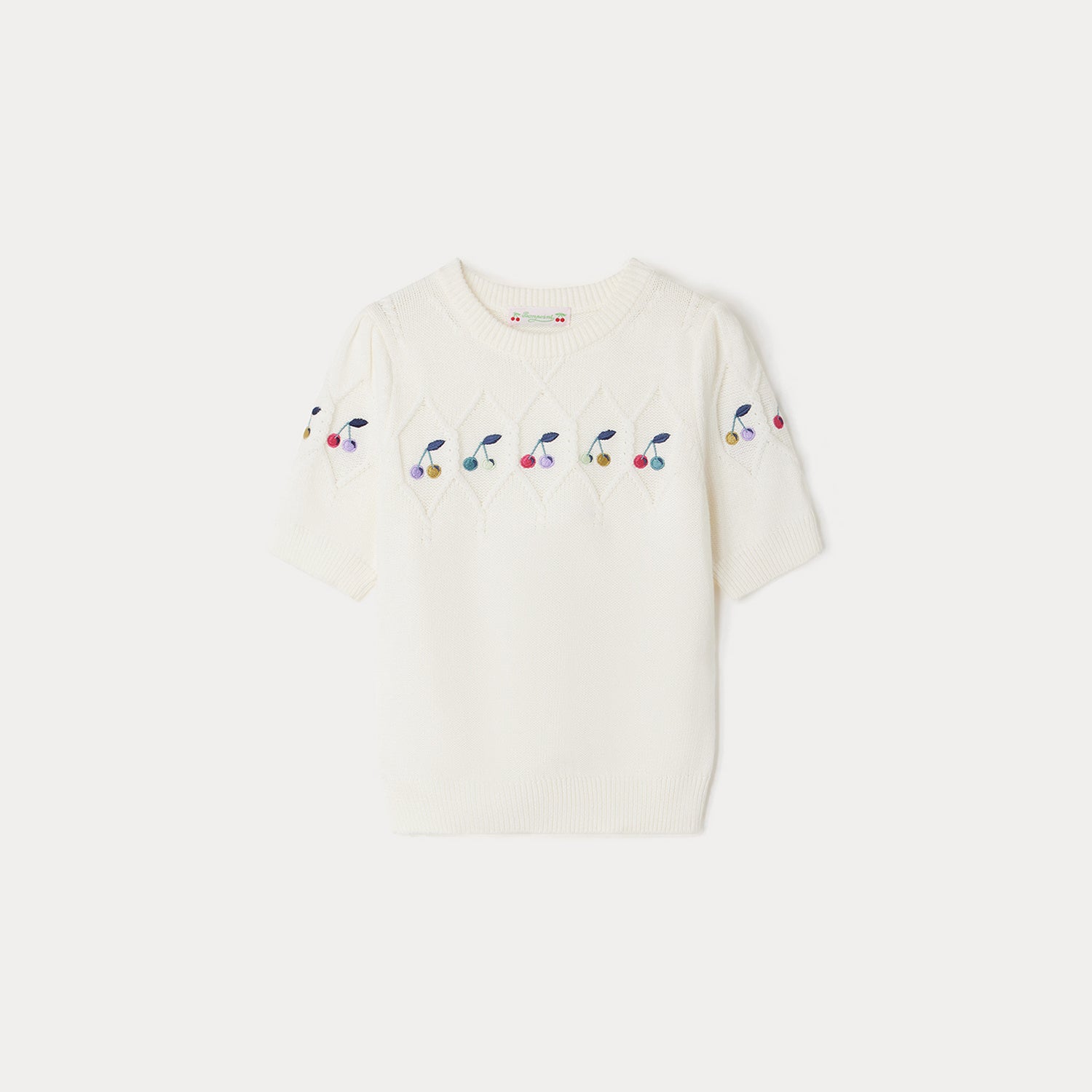 Girls White Embroidered Logo Cotton Sweater