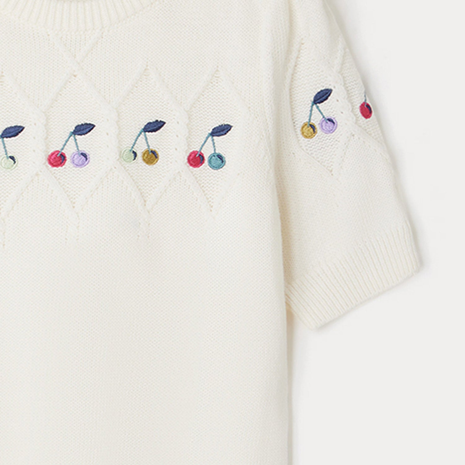 Girls White Embroidered Logo Cotton Sweater