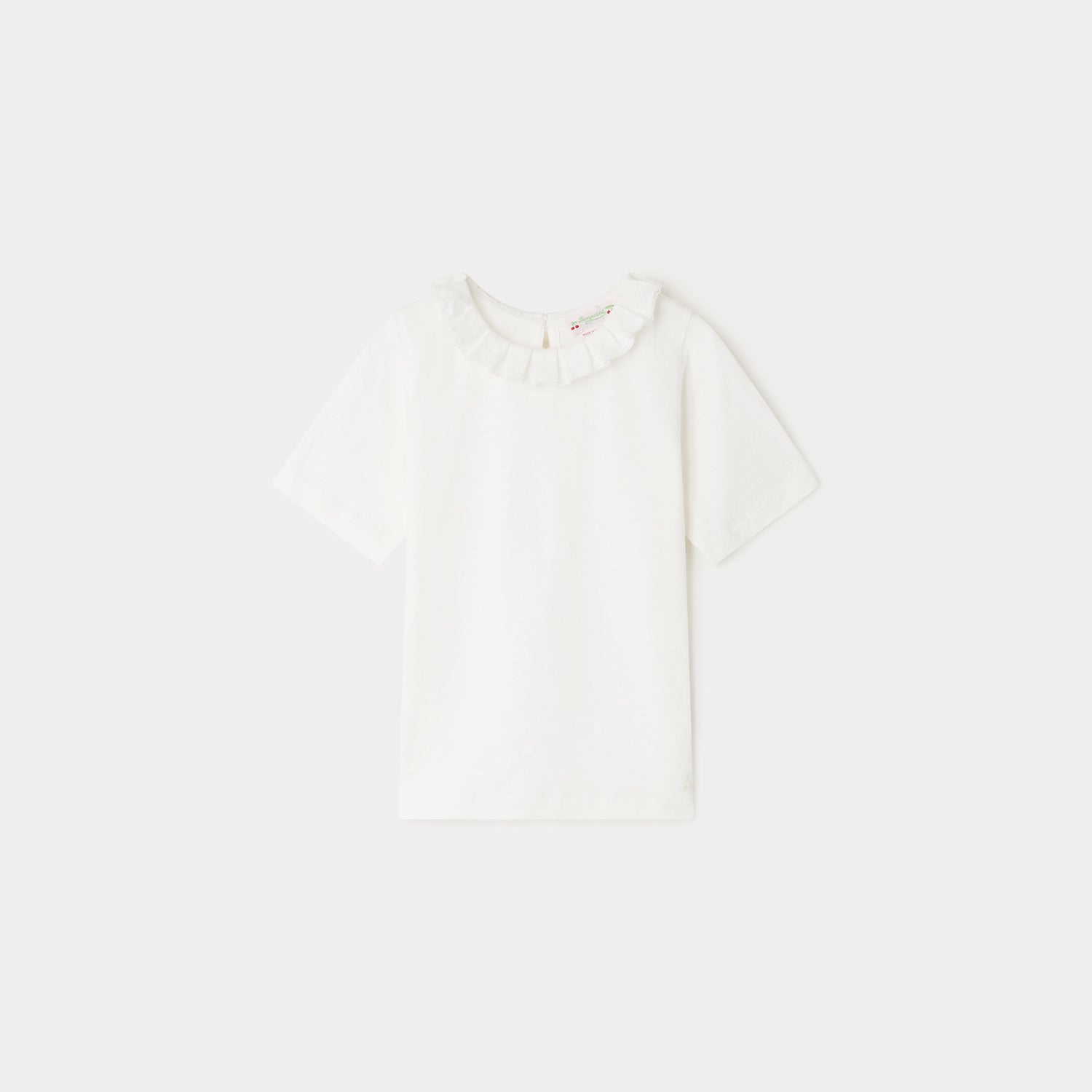 Girls White Ruffled Cotton T-Shirt