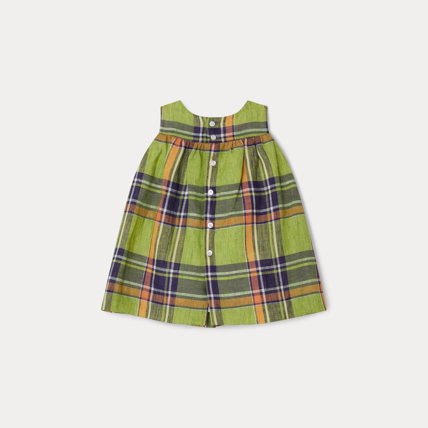 Baby Girls Green Check Linen Dress