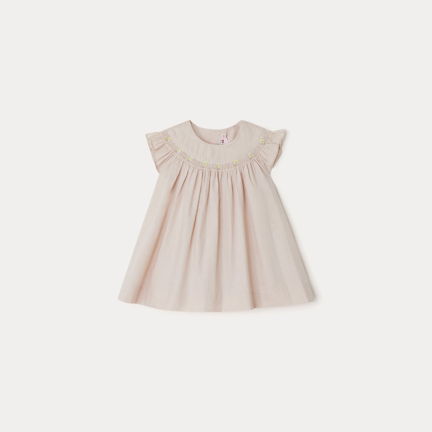 Baby Girls Beige Check Cotton Dress