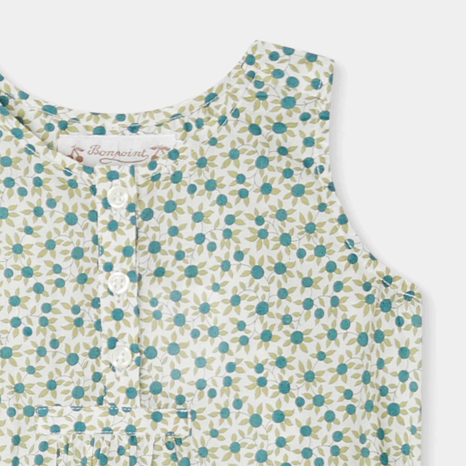 Baby Girls Green Floral Cotton Babysuit
