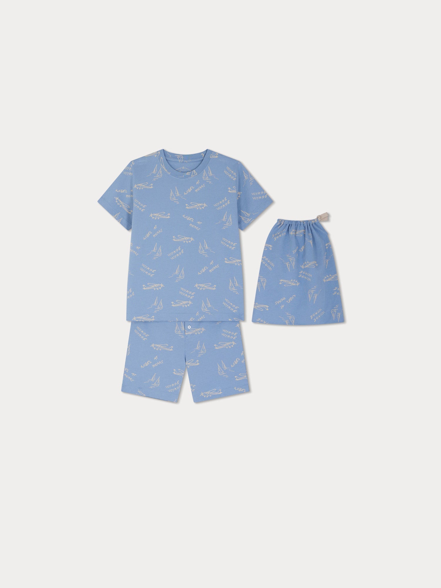 Boys Blue Printed Cotton Nightwear Set