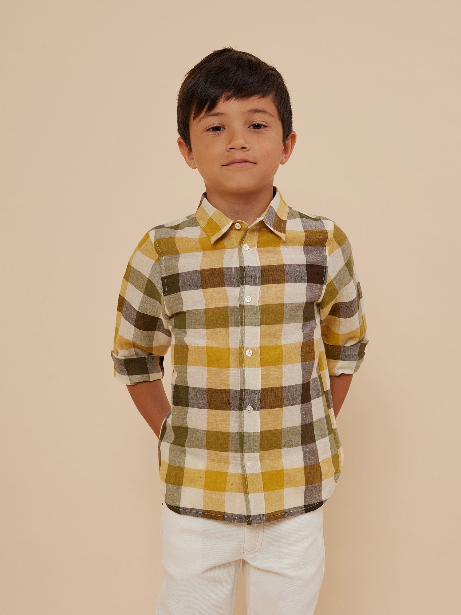 Boys Green Check Cotton Shirt