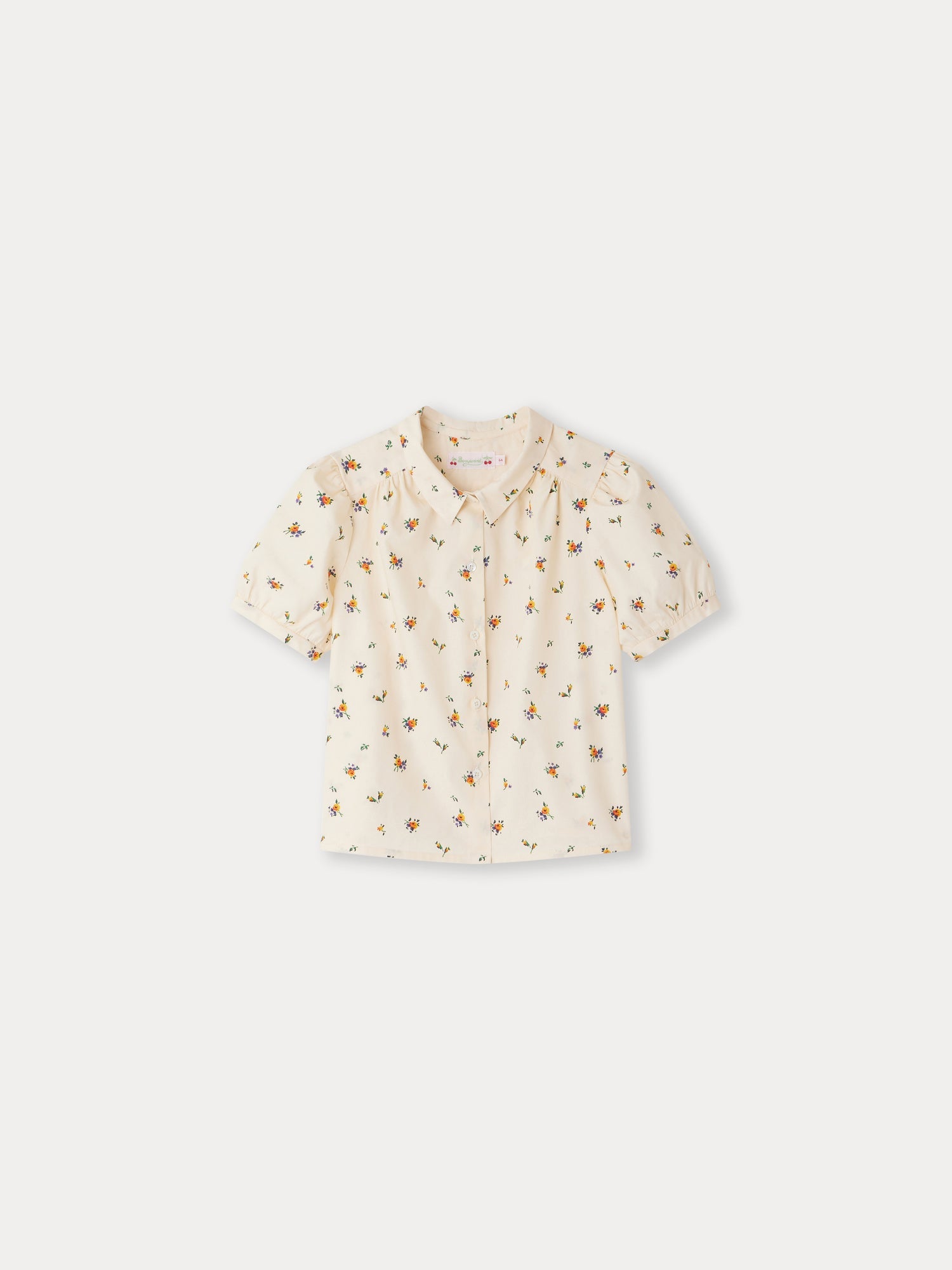 Girls Beige Floral Cotton Shirt