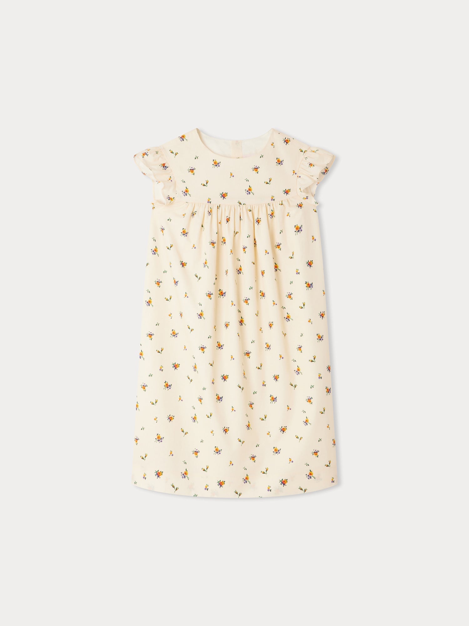 Girls Beige Floral Cotton Dress