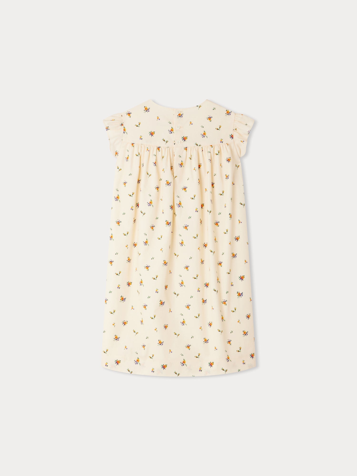 Girls Beige Floral Cotton Dress