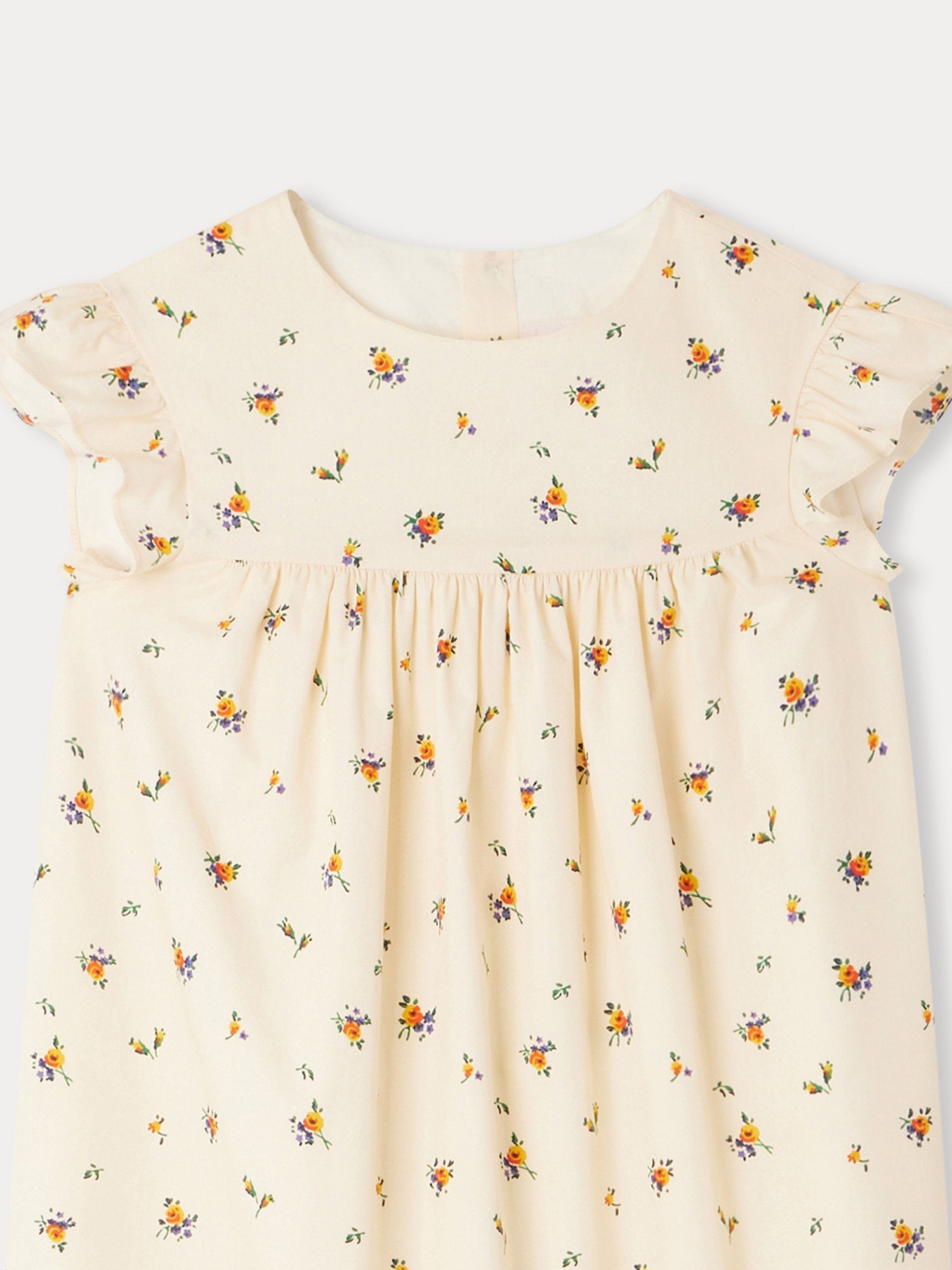 Girls Beige Floral Cotton Dress