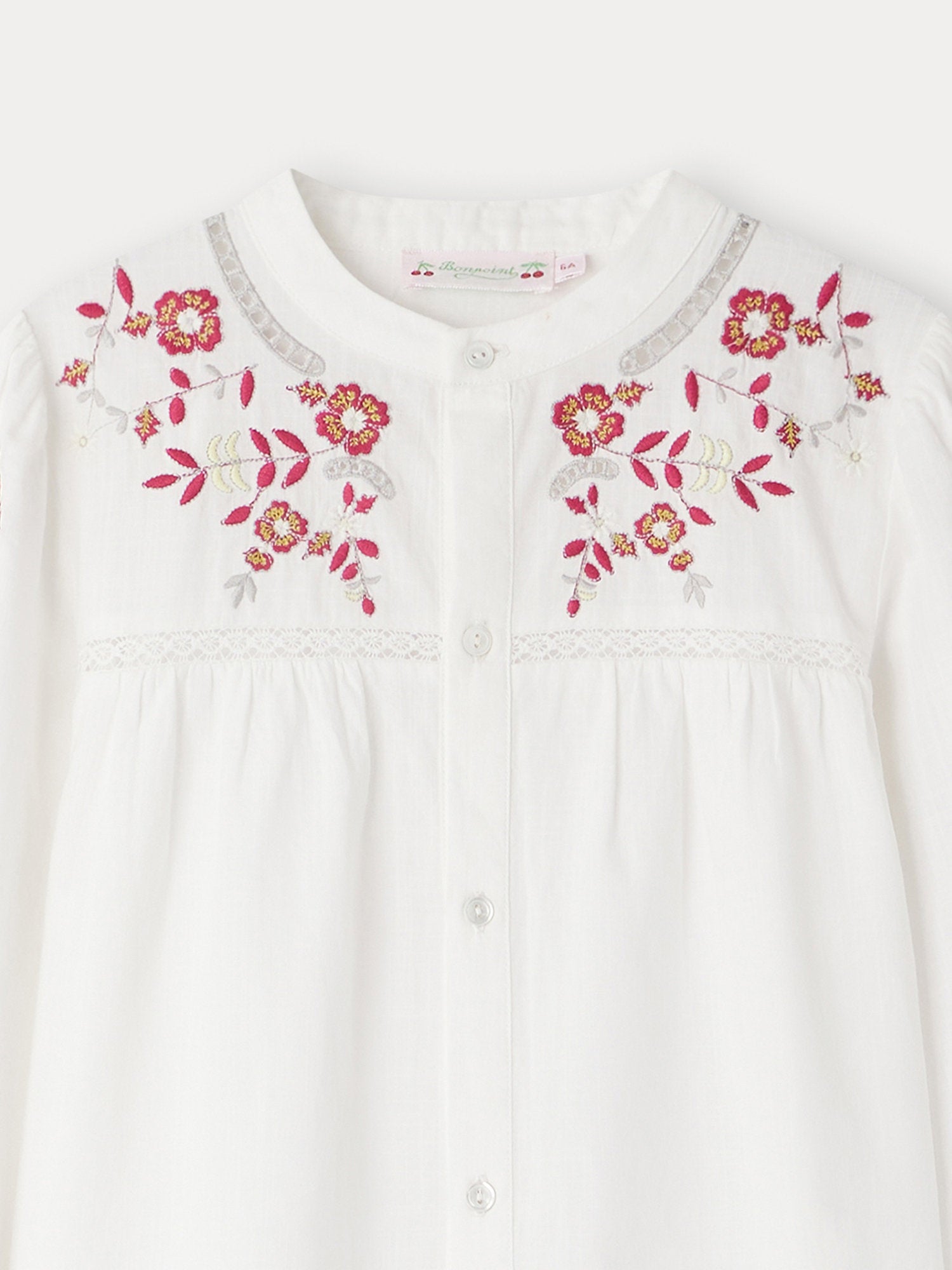 Girls White Embroidered Cotton Shirt