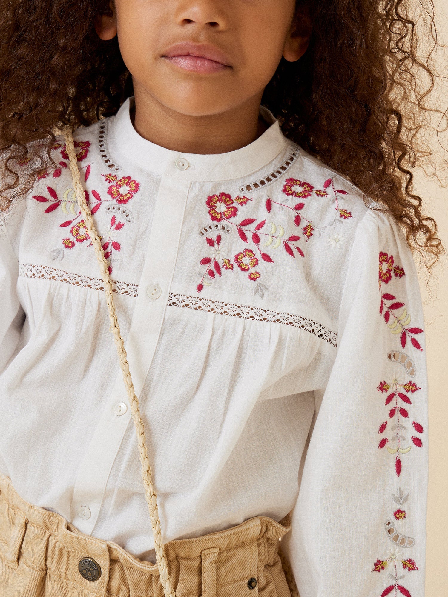 Girls White Embroidered Cotton Shirt