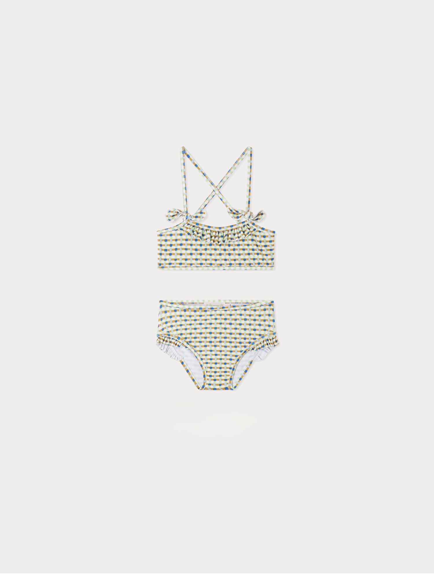 Girls Green Check Swimsuit