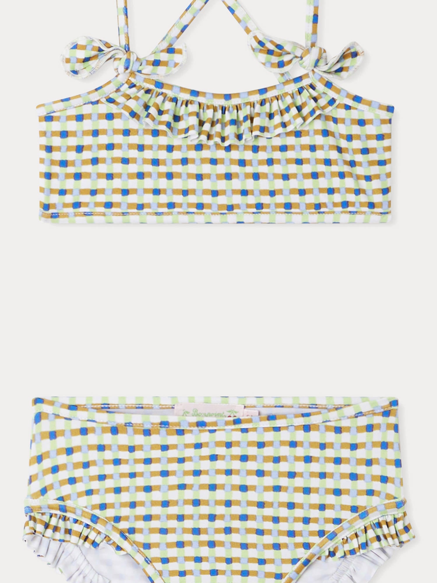 Girls Green Check Swimsuit