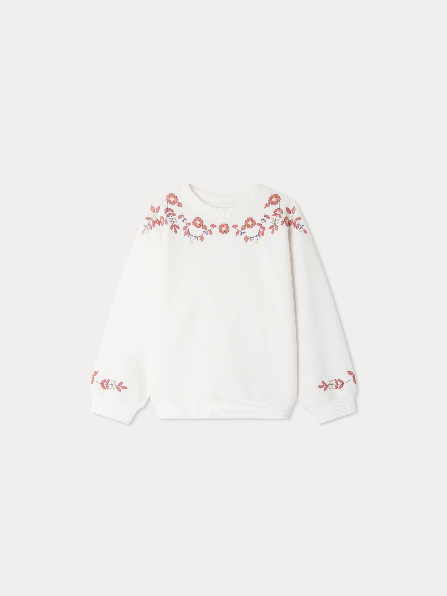 Girls White Embroidered Cotton Sweatshirt