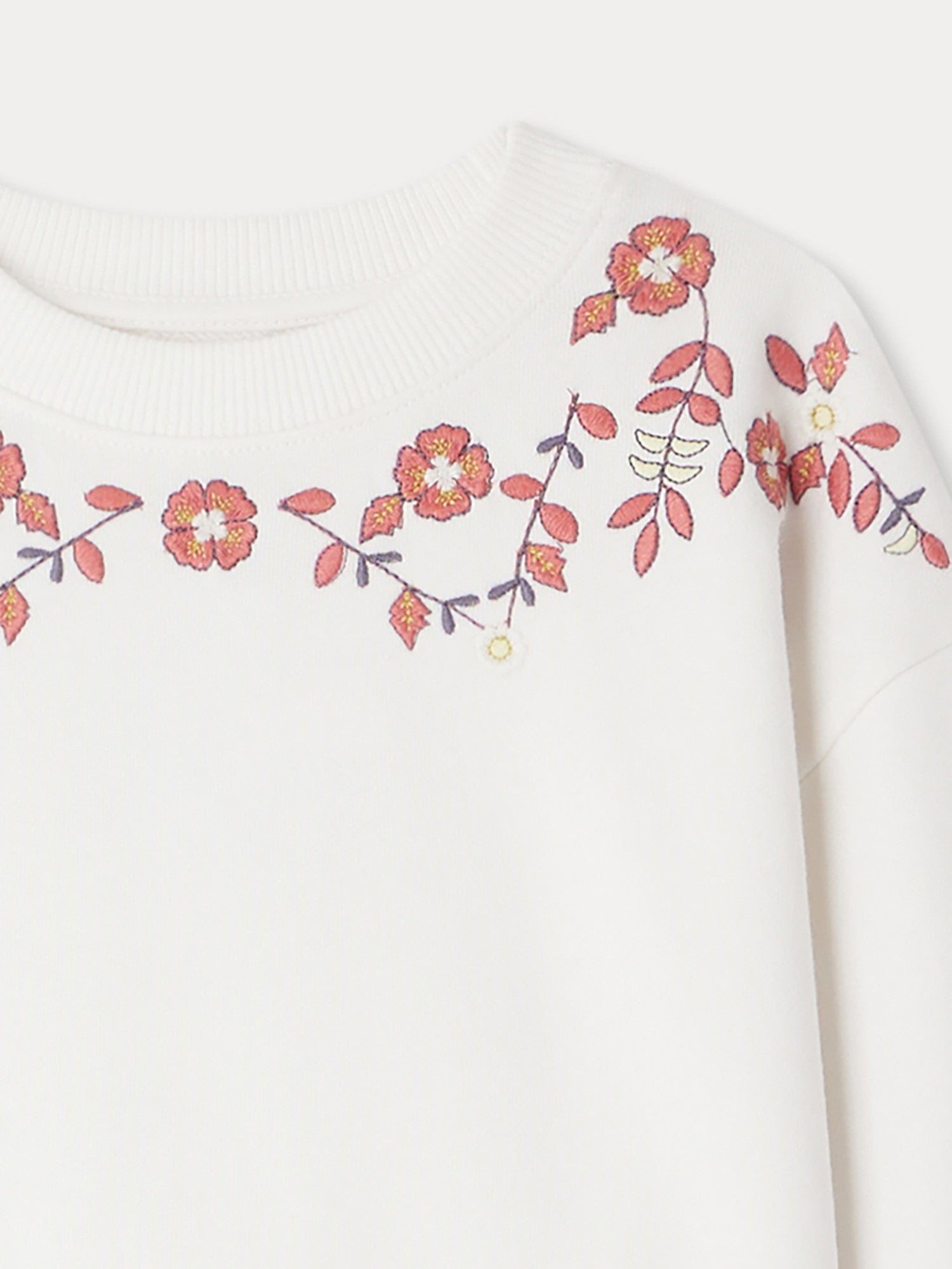 Girls White Embroidered Cotton Sweatshirt