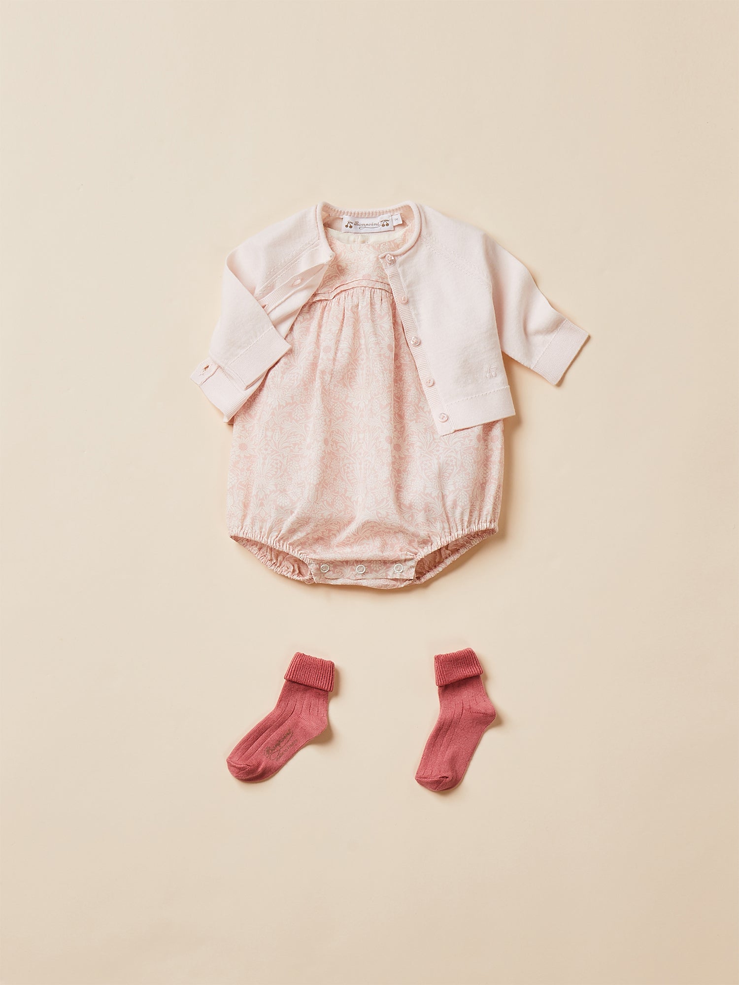 Baby Girls Pink Floral Cotton Babysuit