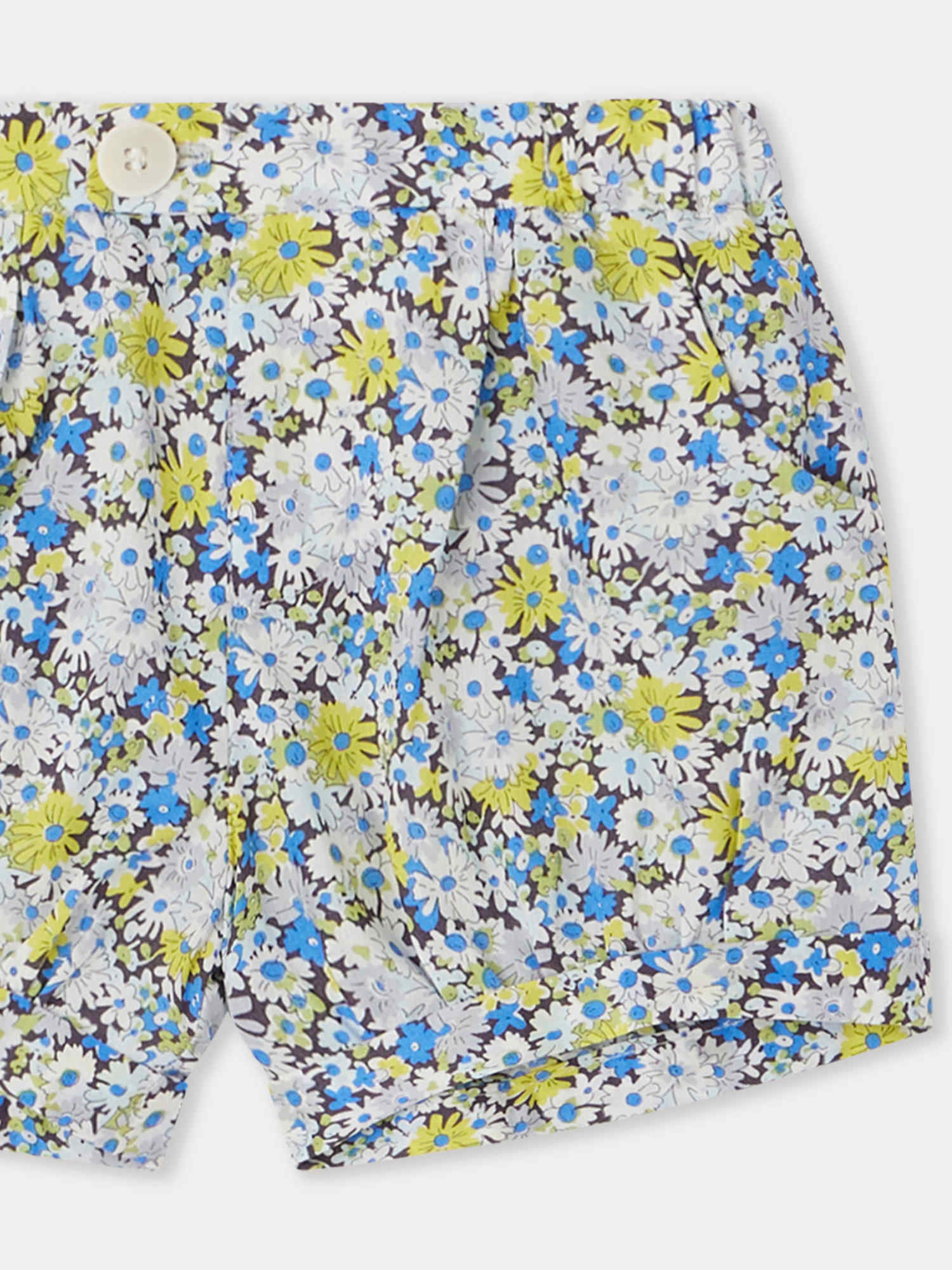 Baby Girls Blue Floral Cotton Shorts