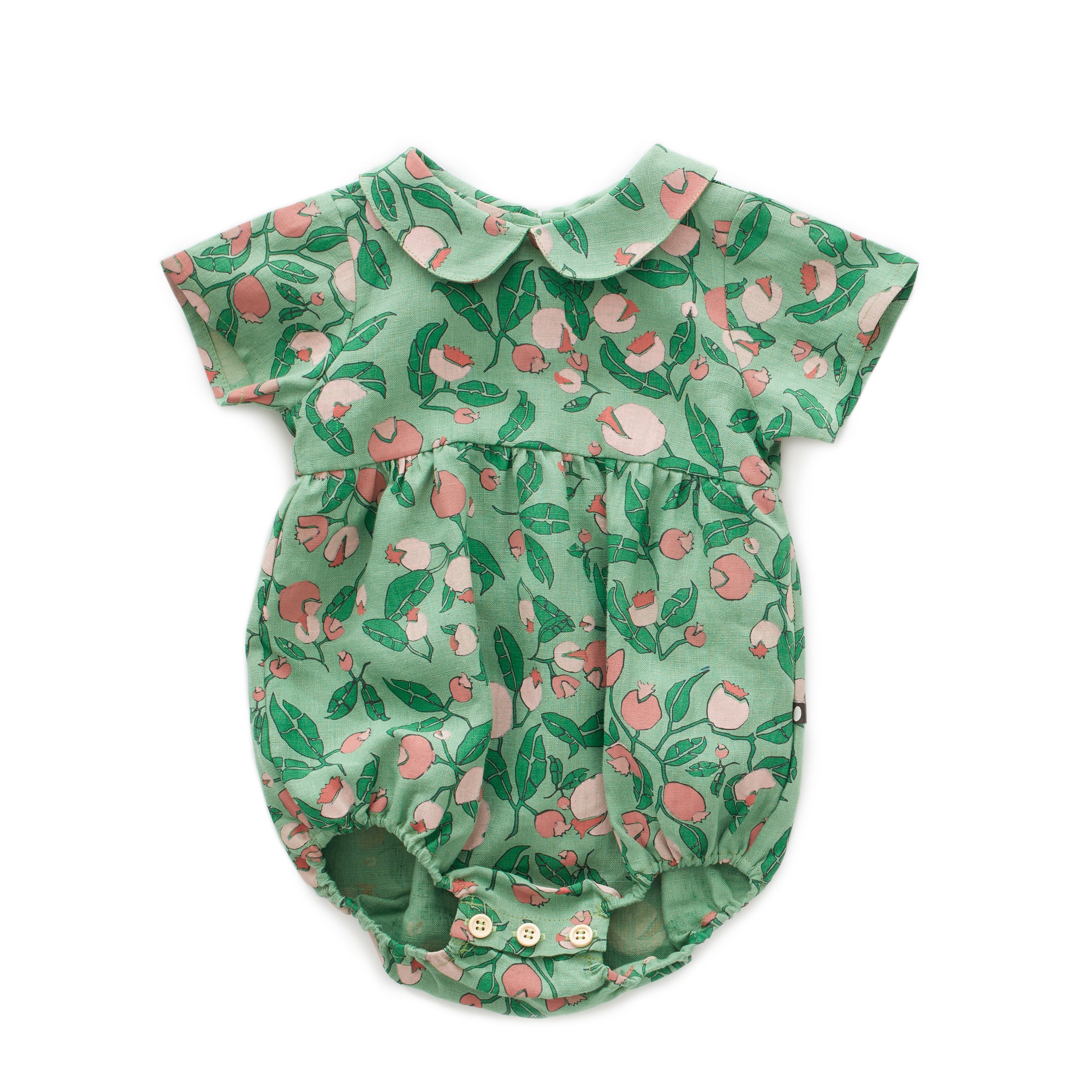 Baby Girls Green Flowers Romper