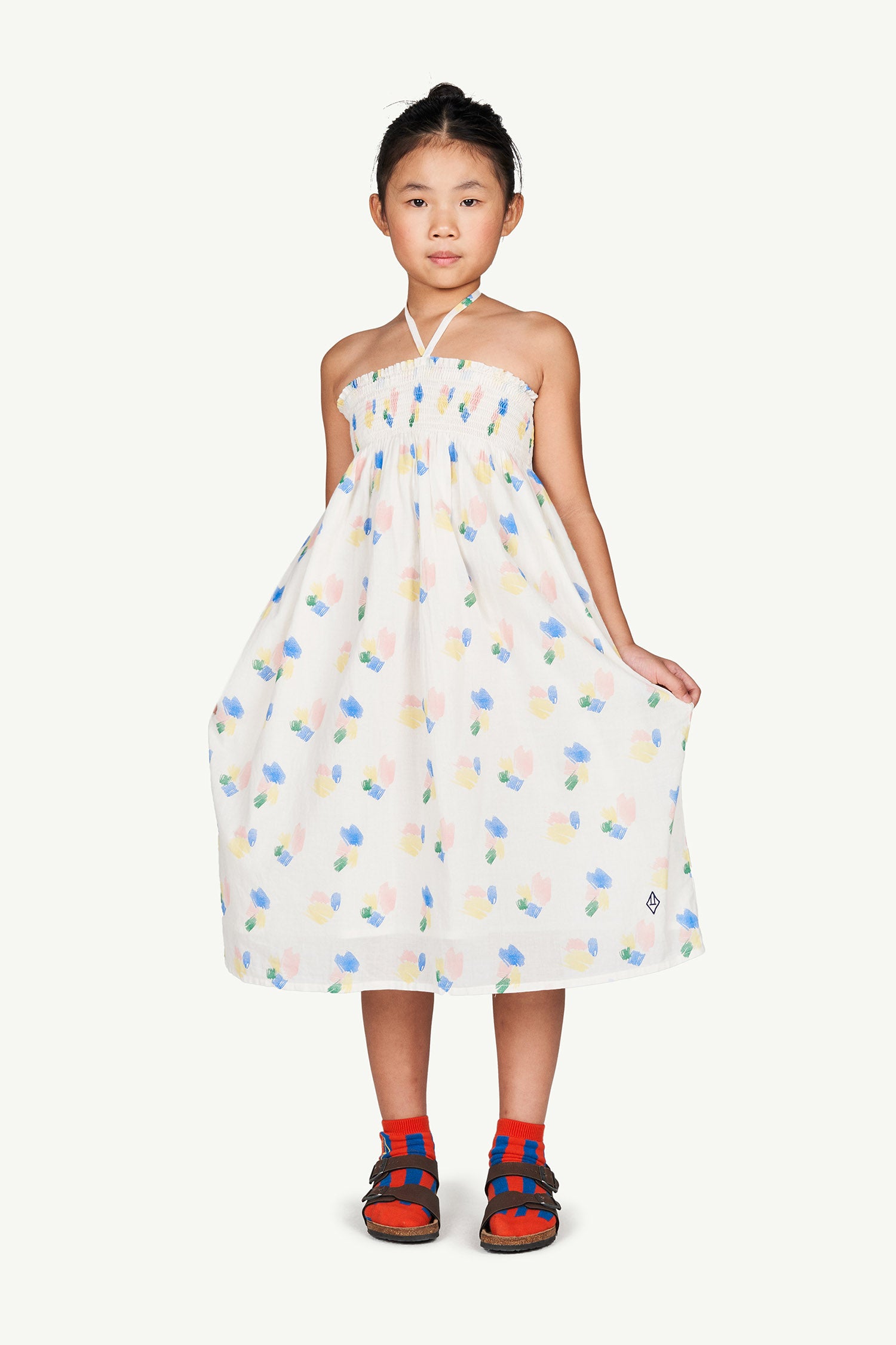 Girls White Painted Cotton Dress