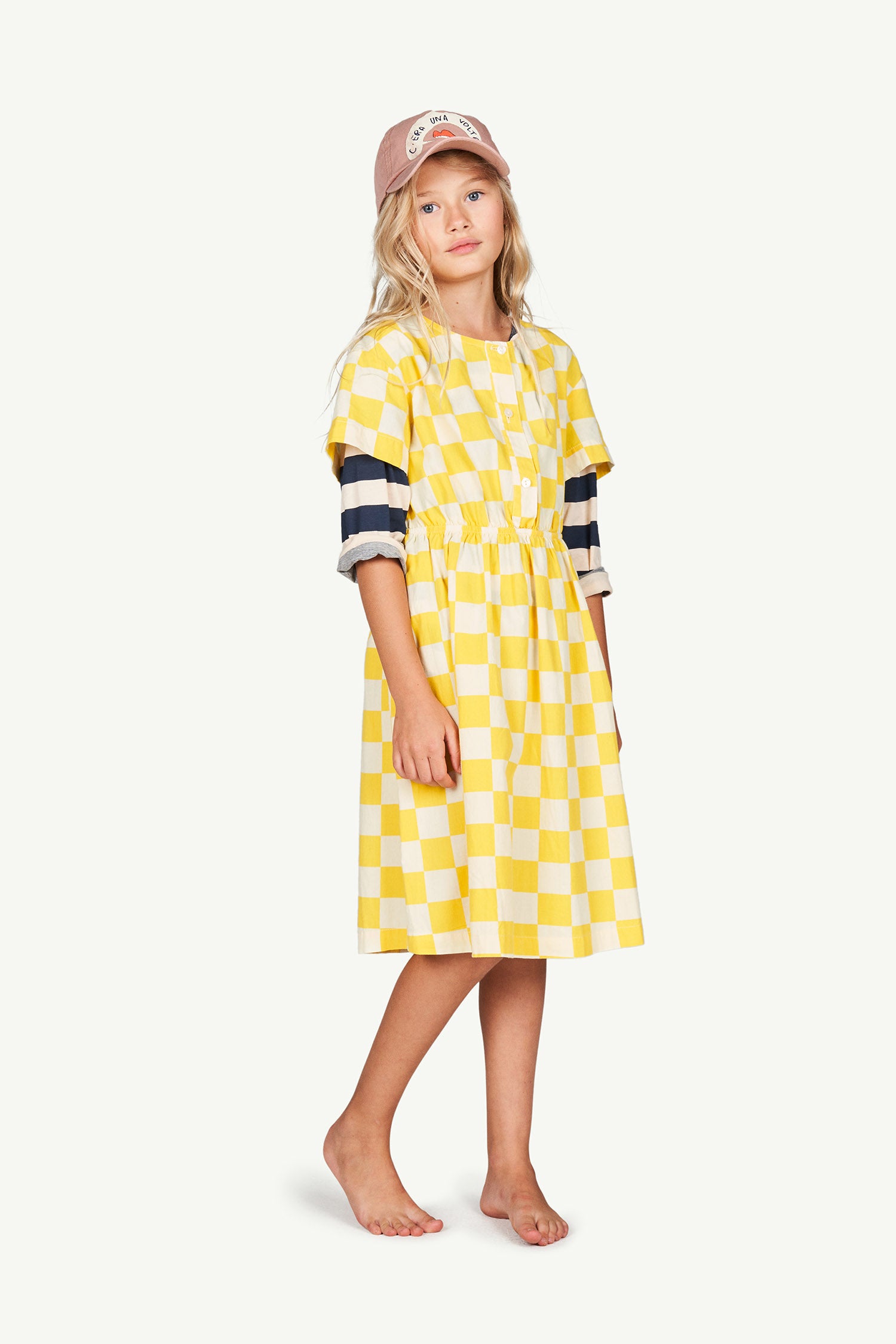 Girls Yellow Squares Cotton Dress