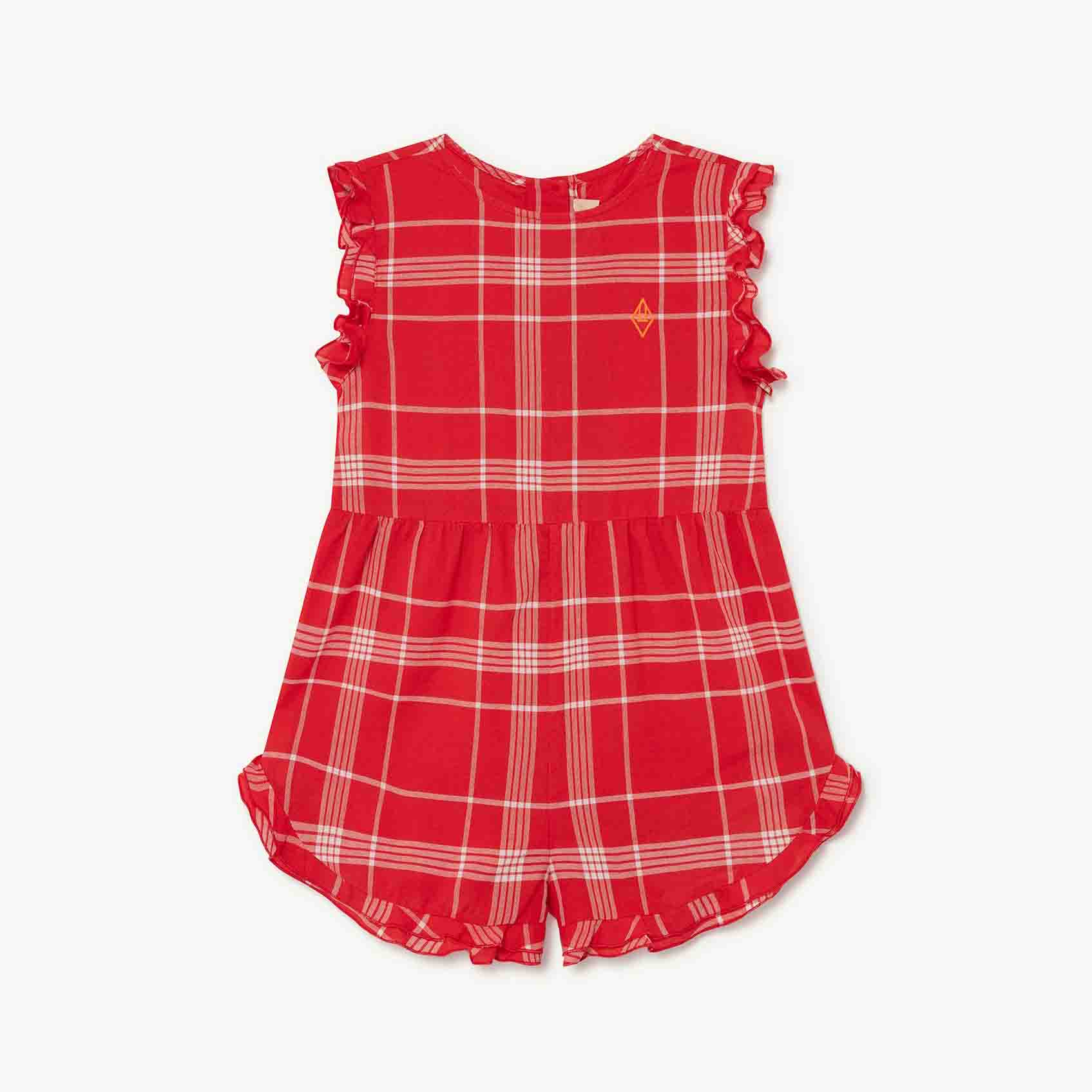 Girls Red Check Romper