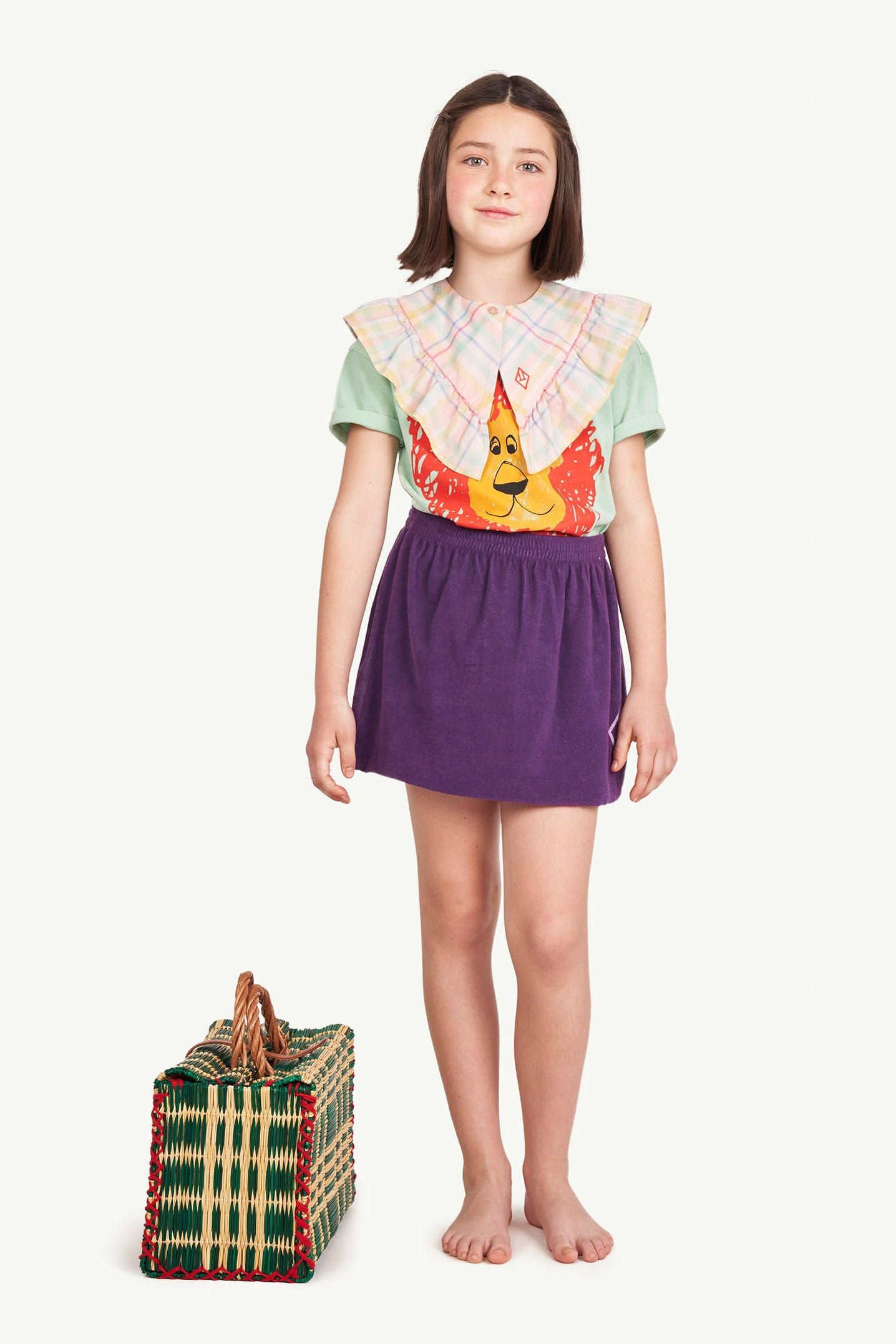 Girls Pink Check Detachable Collar