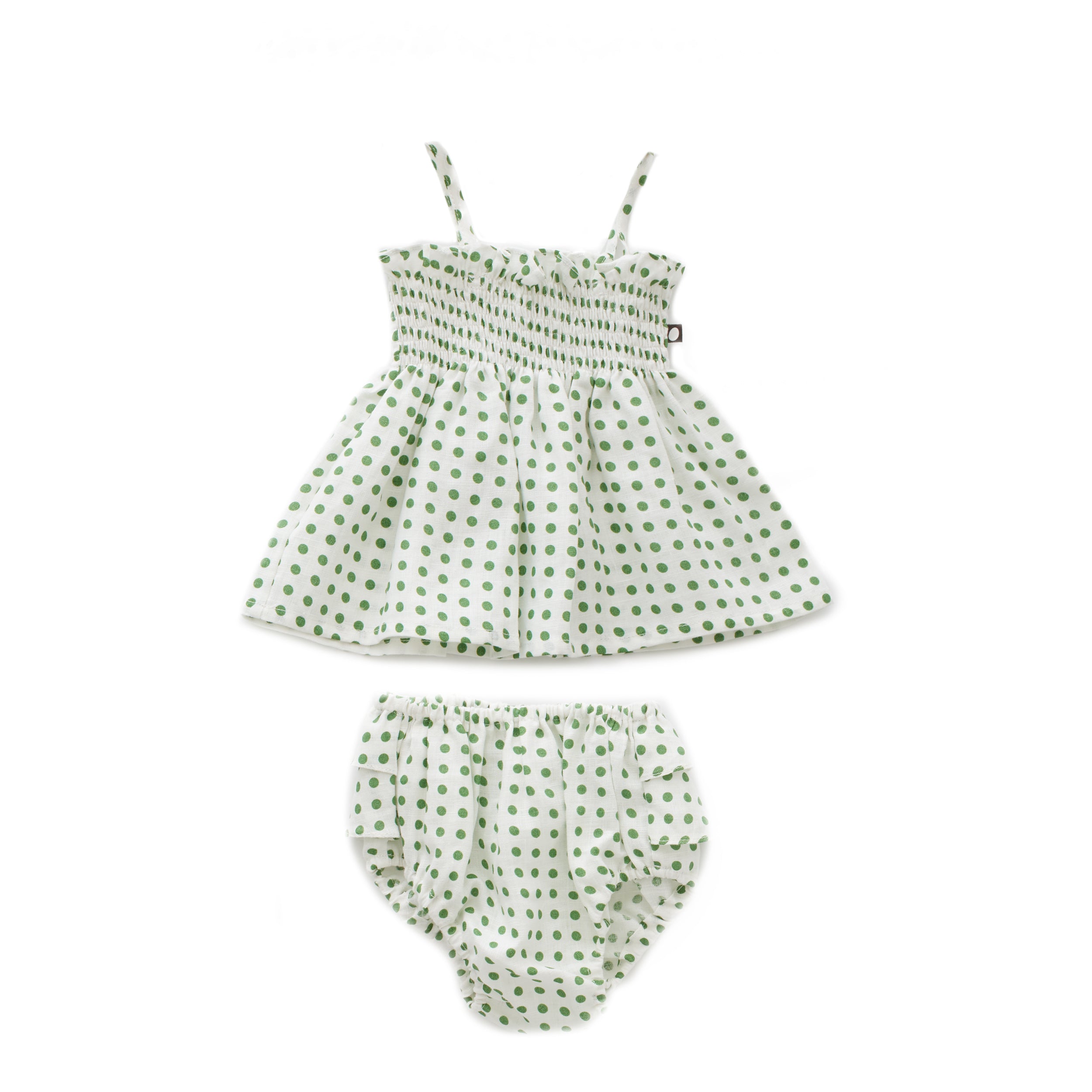 Baby Girls Green Dots Ruffle Bloomer Set