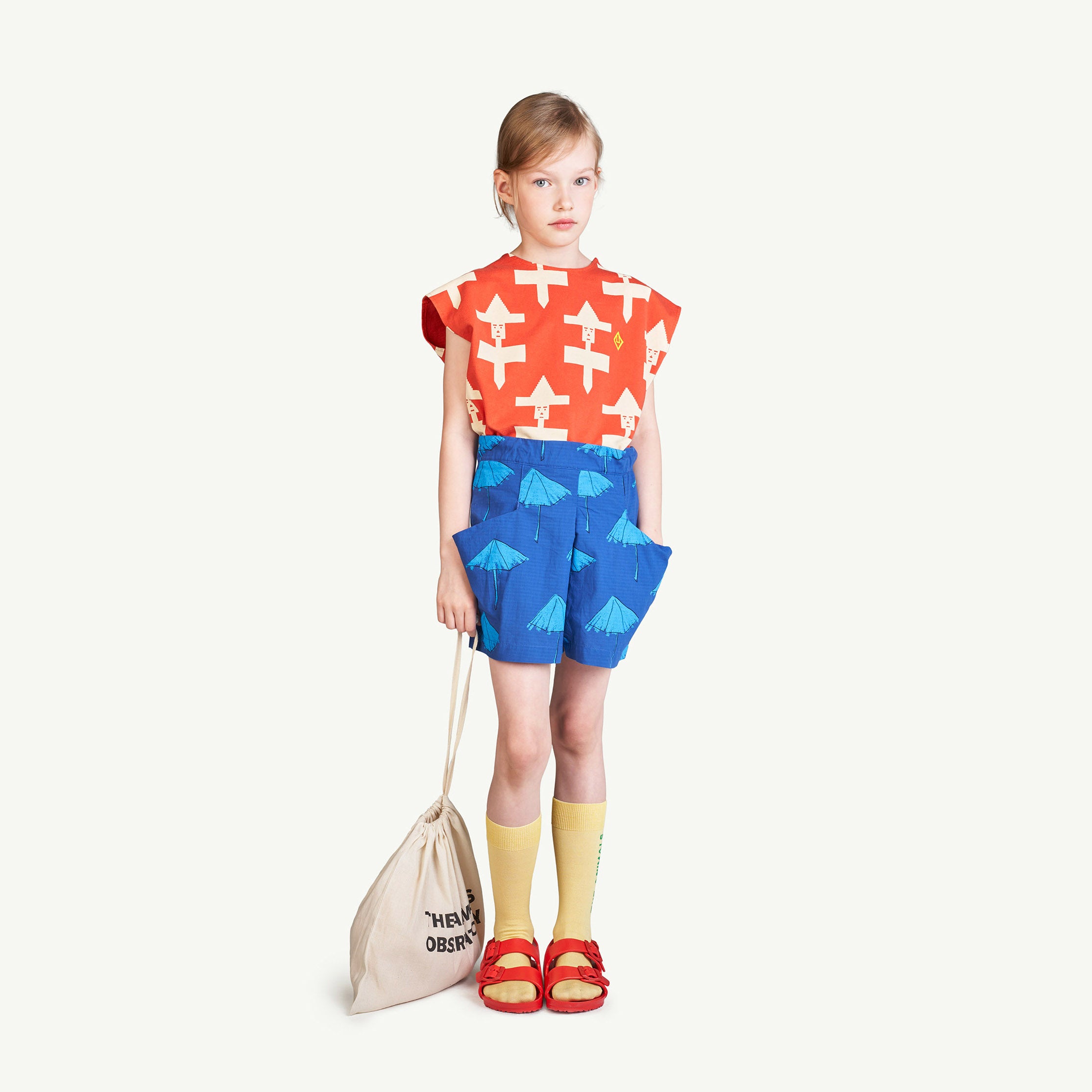 Girls Red Form Cotton T-Shirt