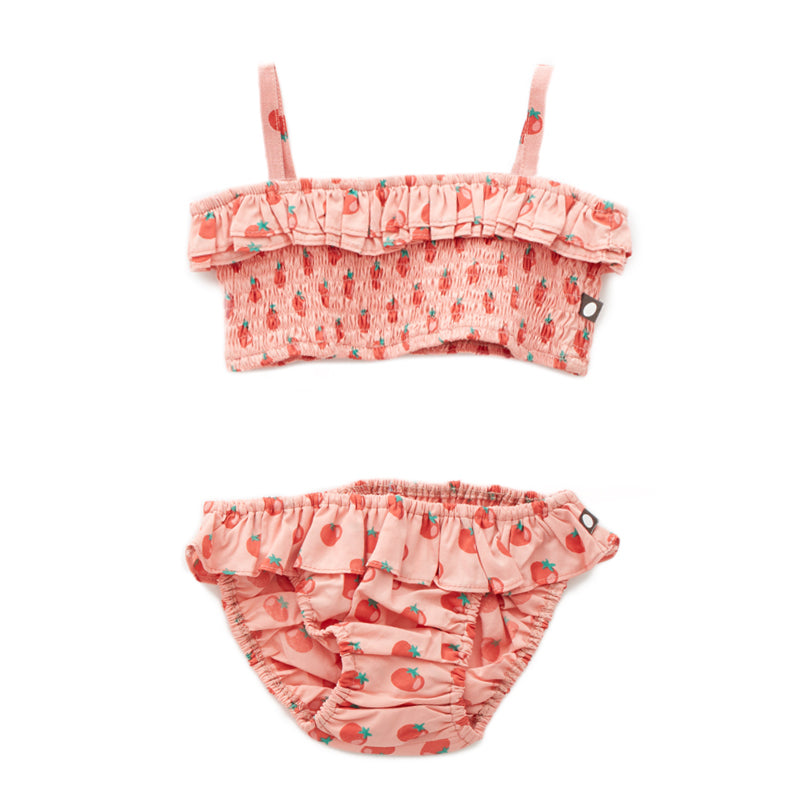 Girls Pink Print Tomato Swimsuit