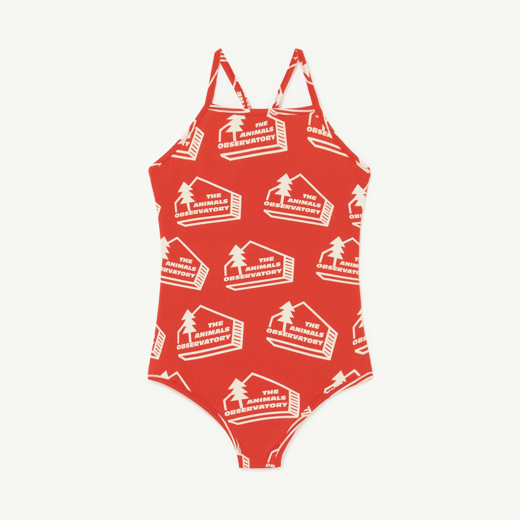 Girls Red House Printed Swimsuit