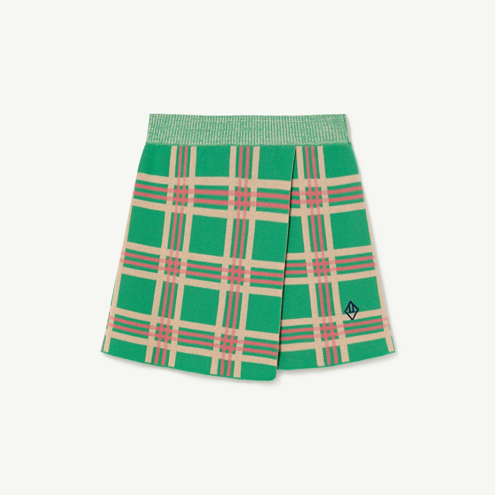 Girls Green Check Logo Cotton Skirt
