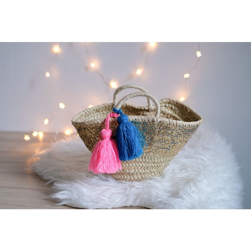 Mini panier en fibres végétales séchées à paillettes fluo pour filles