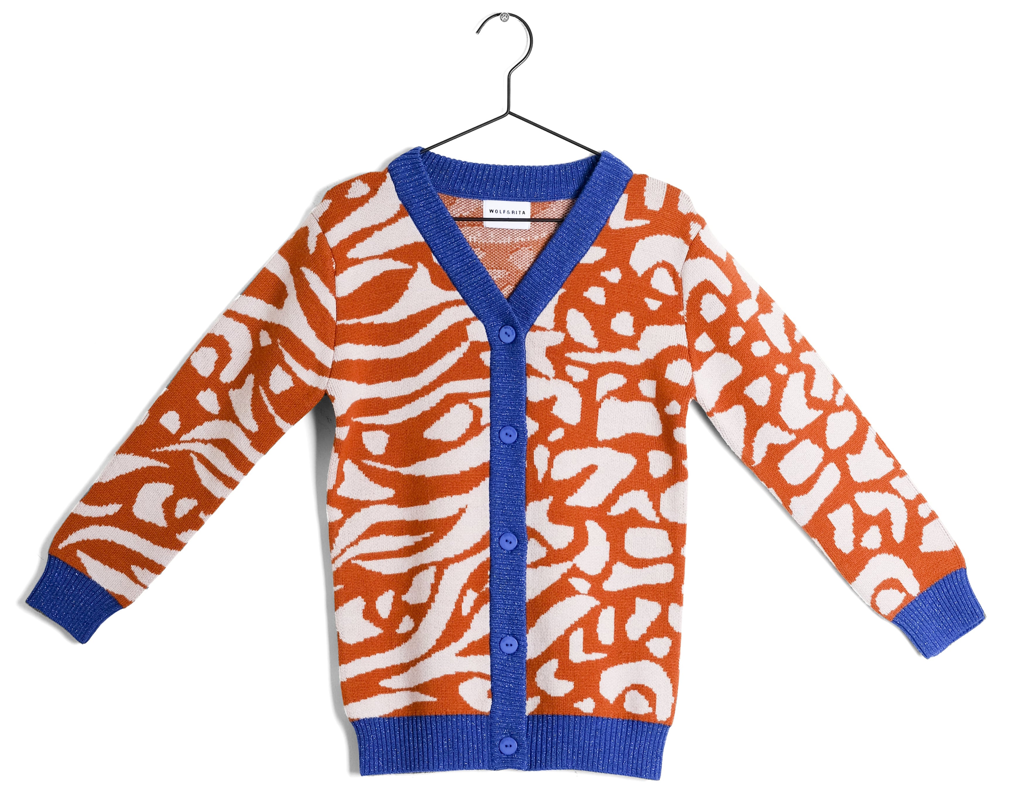 Boys & Girls Orange & Blue V-neck Wool Cardigan