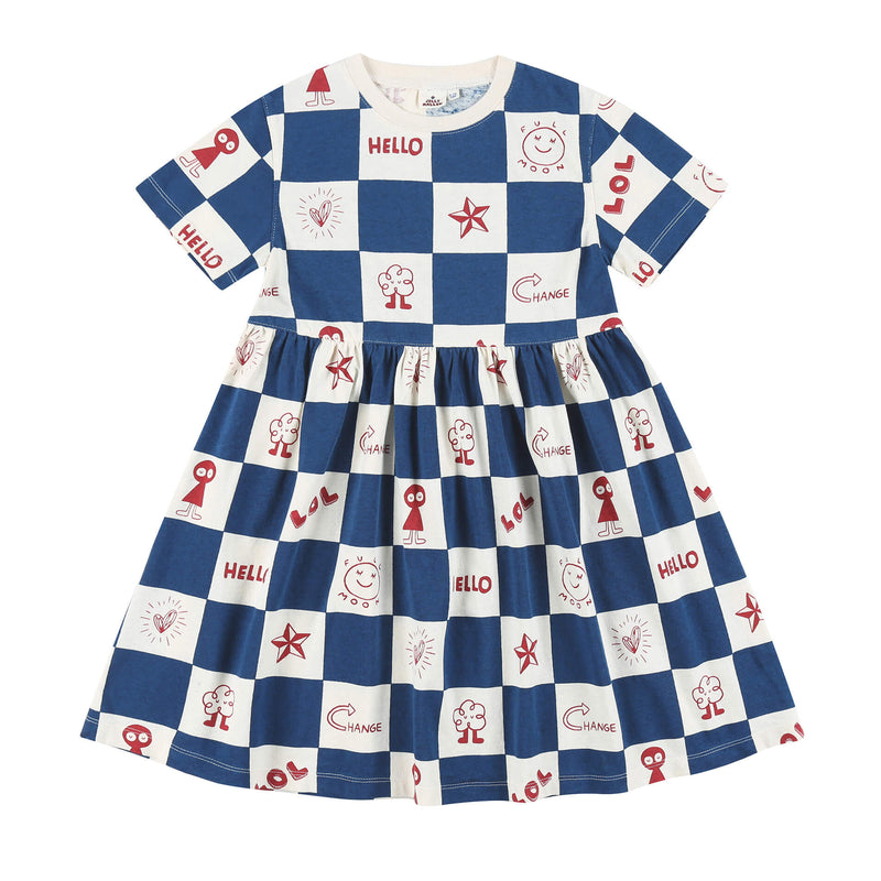 Girls Blue Square Cotton Dress