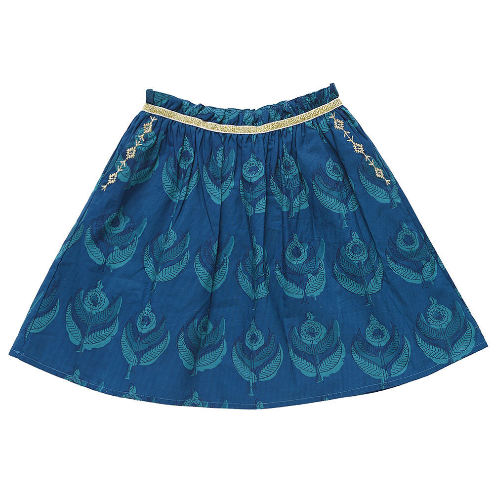 Girls Indigo Printed Trims Cotton 'Juno' Skirt - CÉMAROSE | Children's Fashion Store - 1