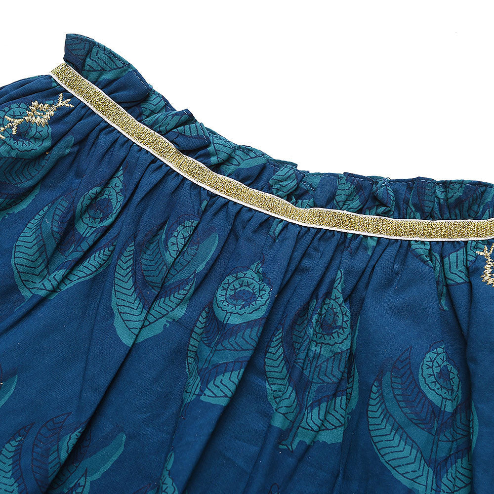 Girls Indigo Printed Trims Cotton 'Juno' Skirt - CÉMAROSE | Children's Fashion Store - 3