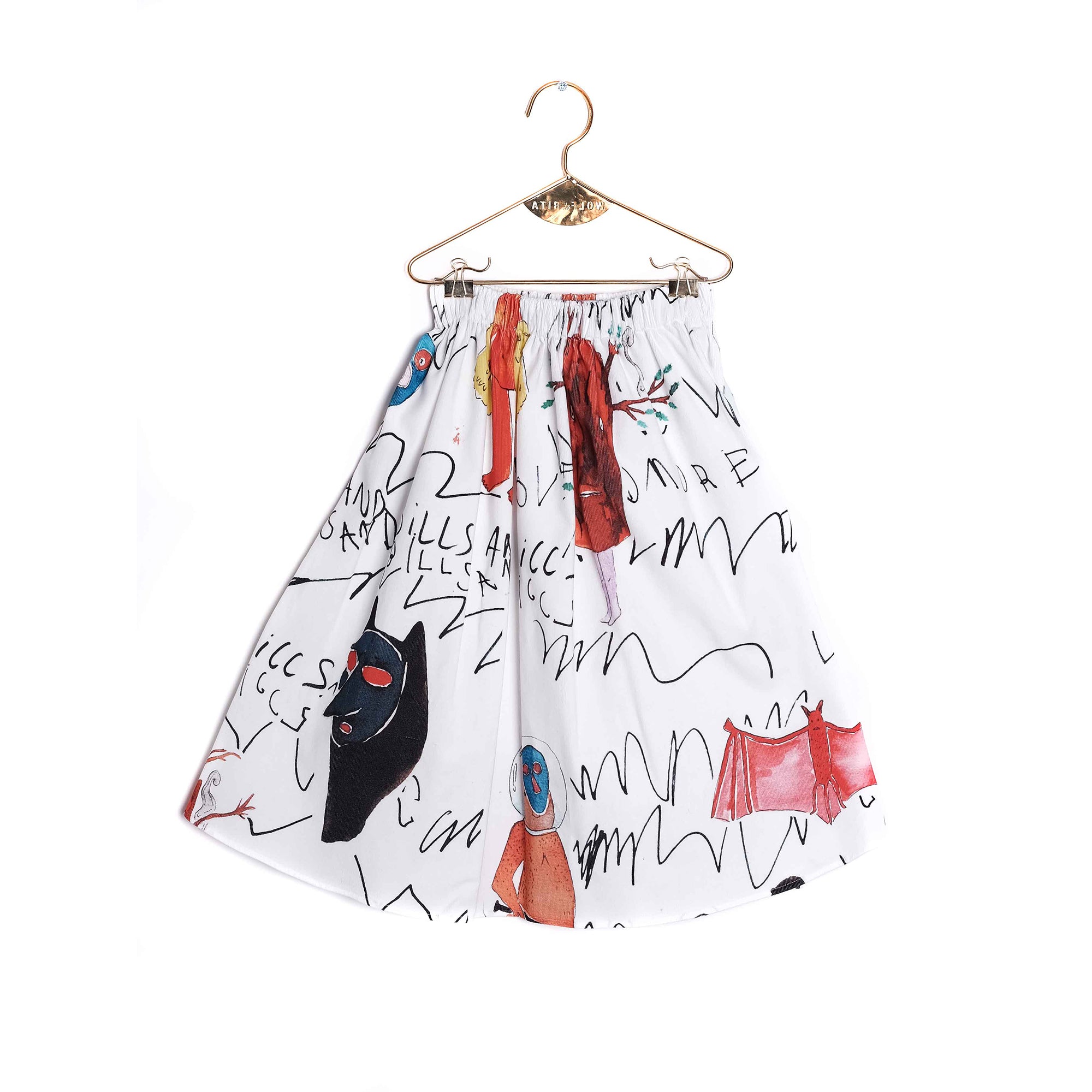 Girls White Printed Cotton Skirt