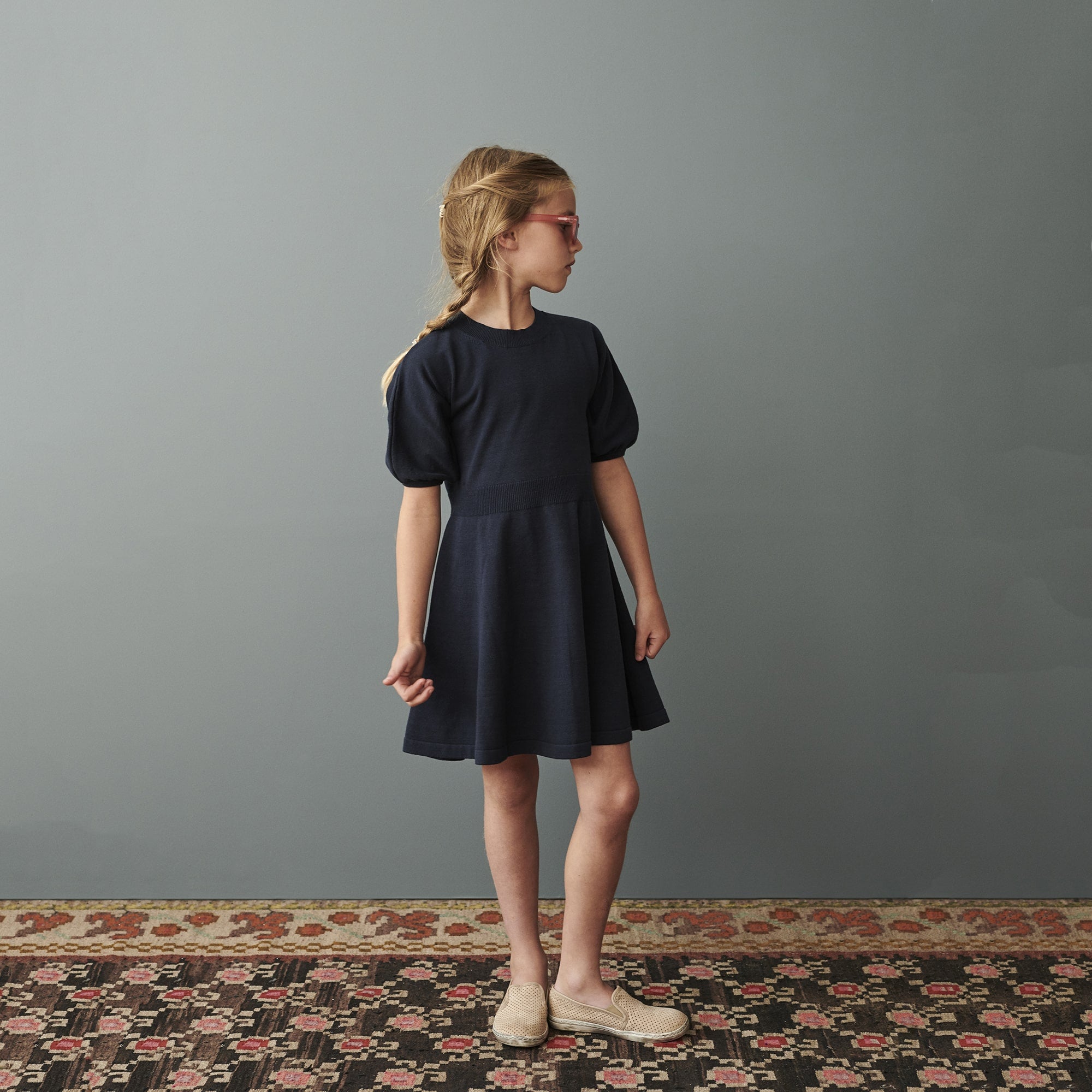 Girls Navy Cotton Dress