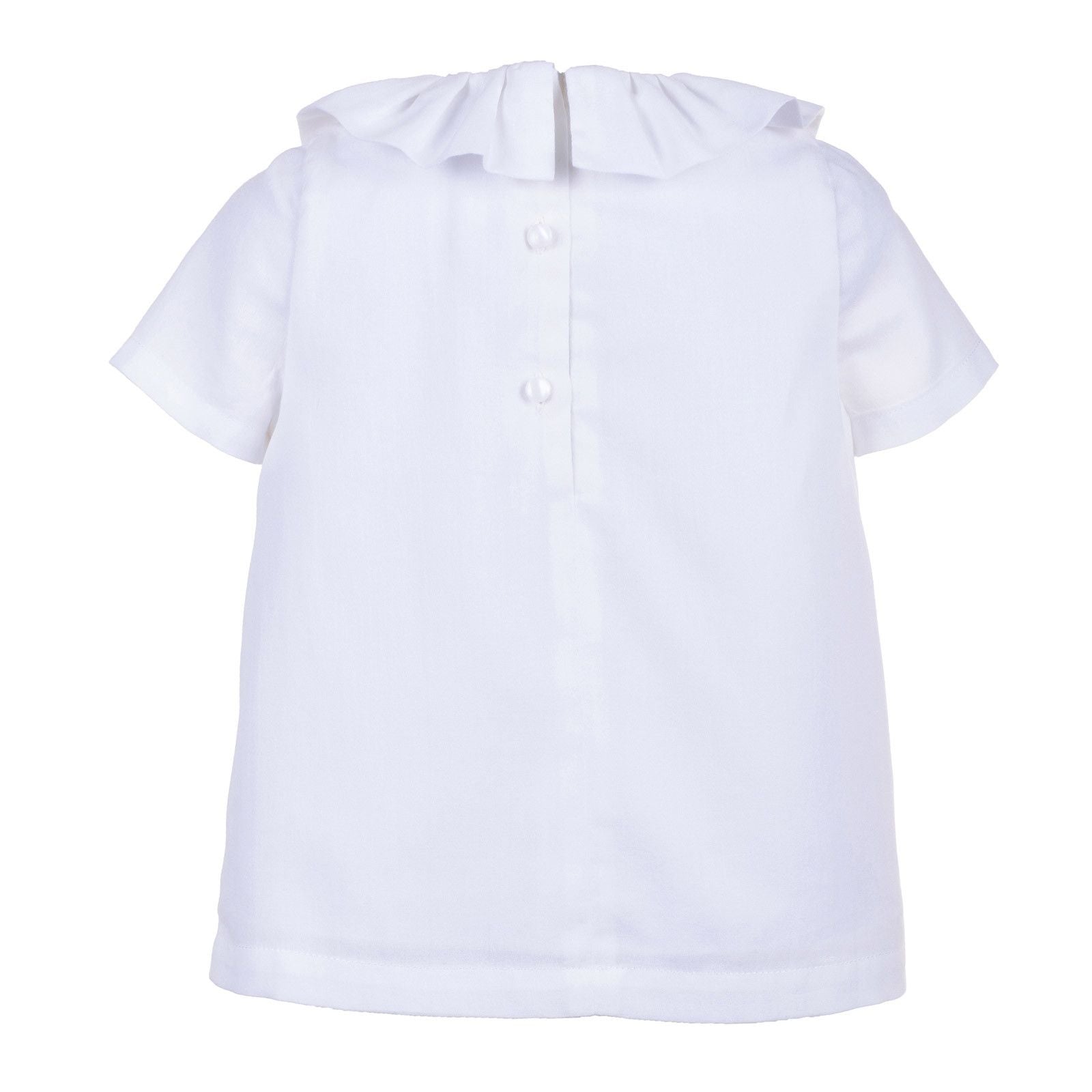 Girls White Cotton Ruffle Neck Short Sleeve Blouse - CÉMAROSE | Children's Fashion Store - 2