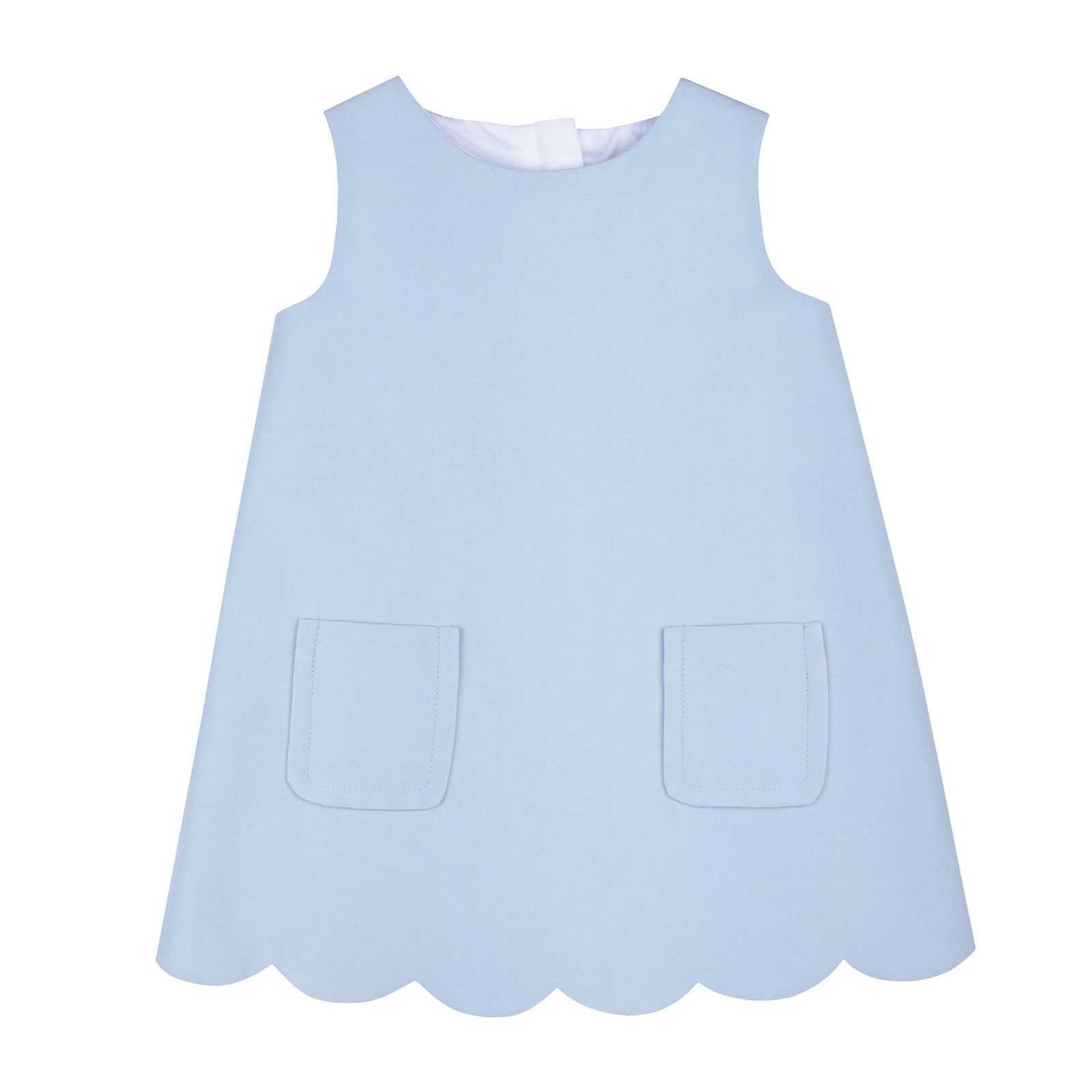 Baby Girls Powder Blue Patch Pockets Scalloped Shift Dress - CÉMAROSE | Children's Fashion Store - 1