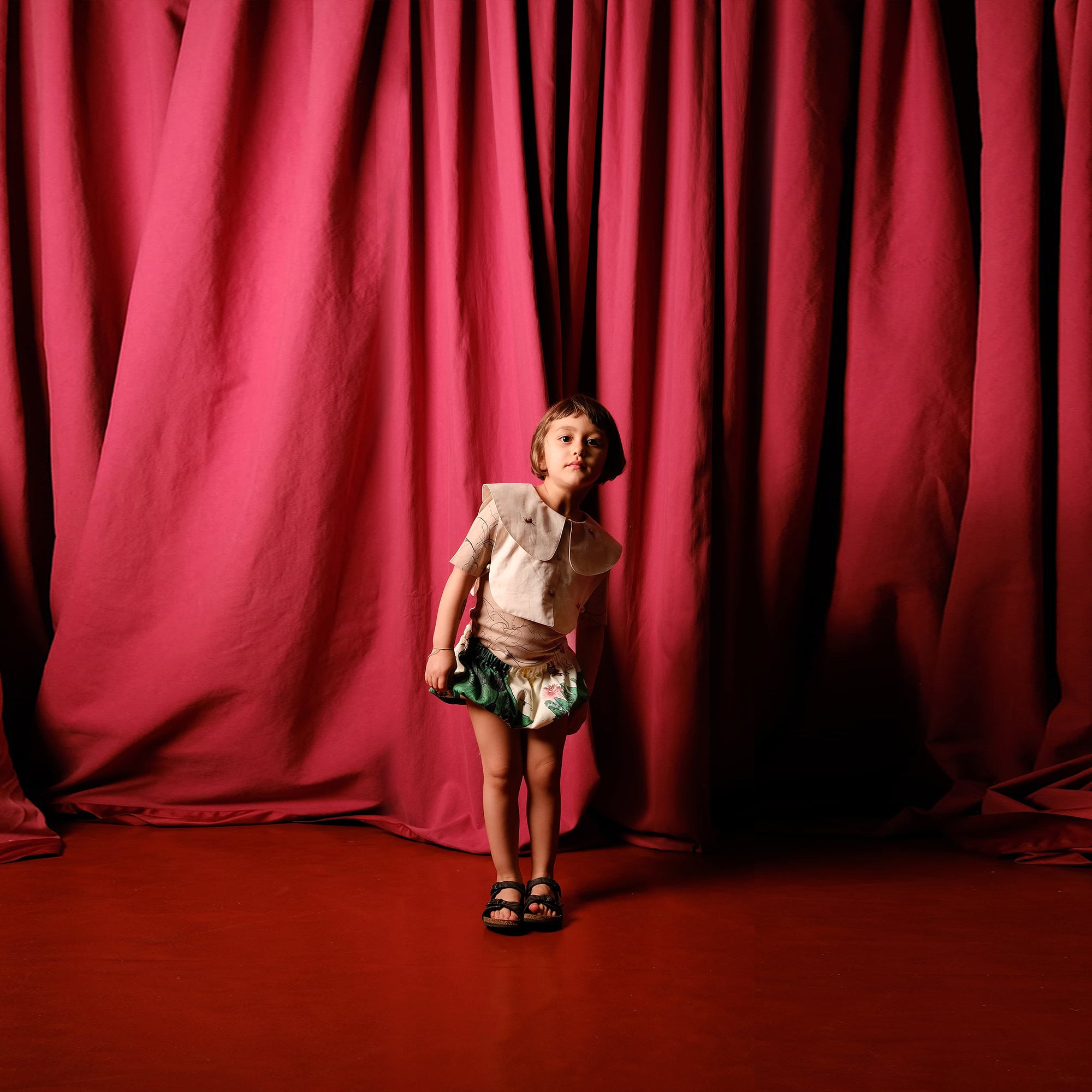 Girls Green Printed Cotton Shorts