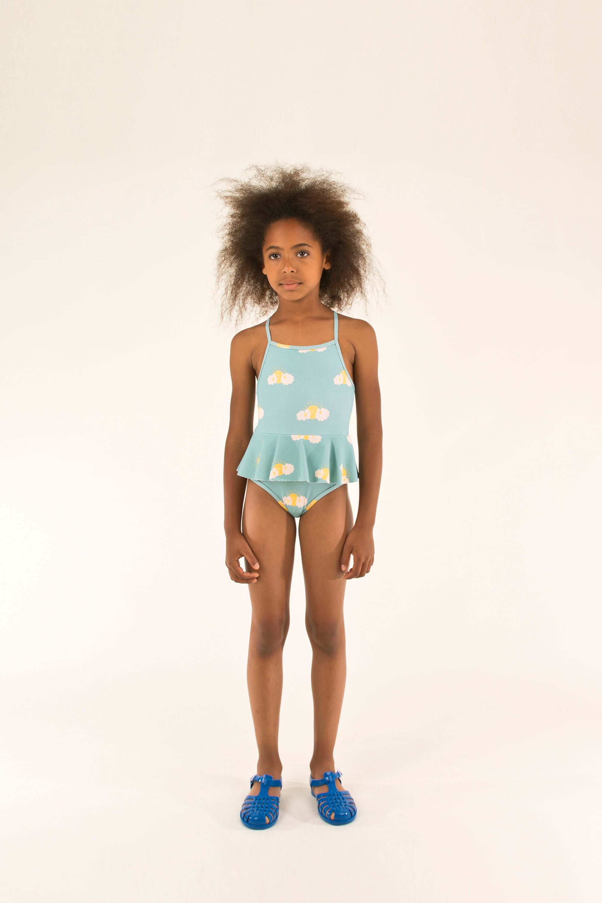 Girls Sea Green & Yellow Flowers Swimsuit