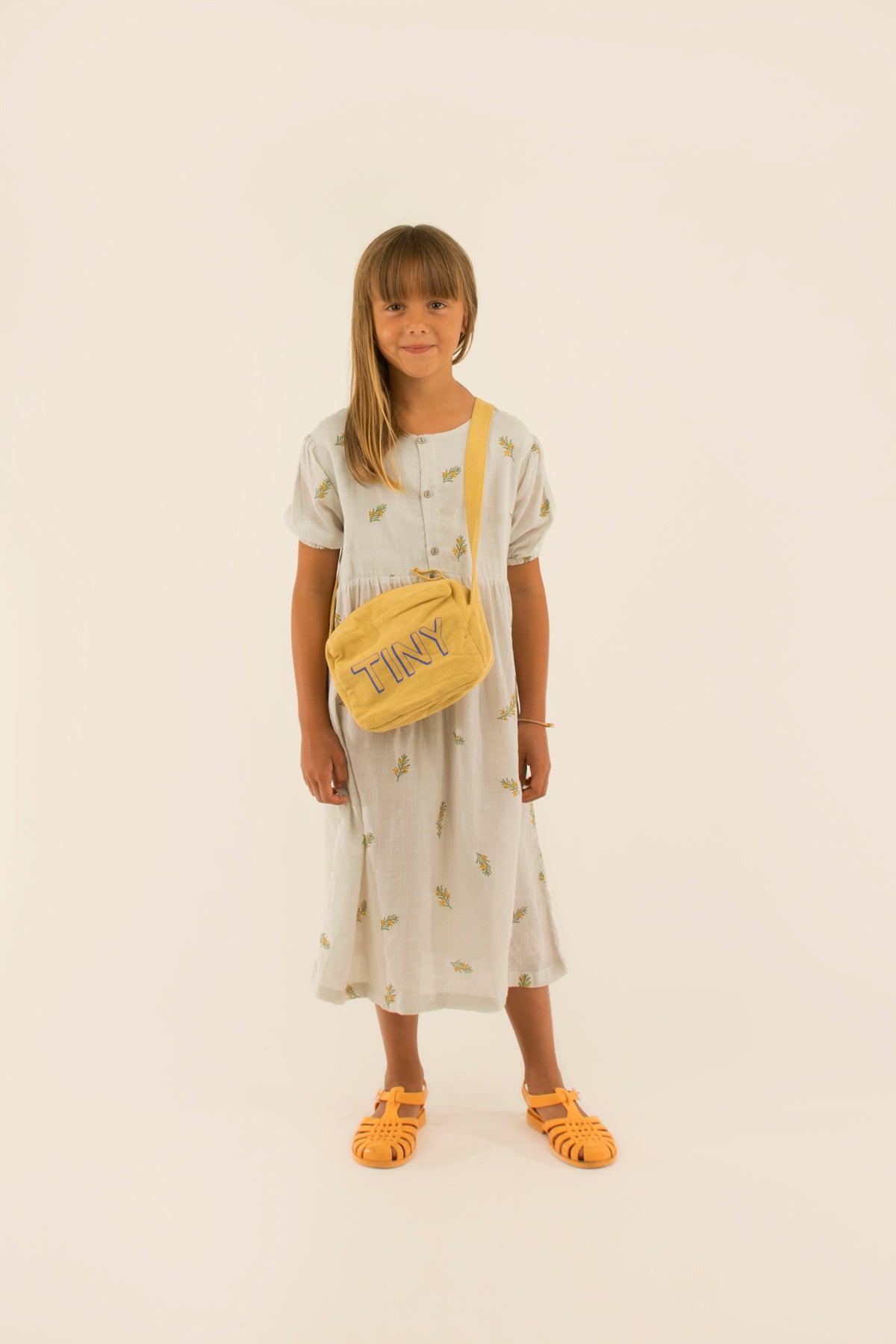 Girls Light Blue Grey Printing Cotton Dress