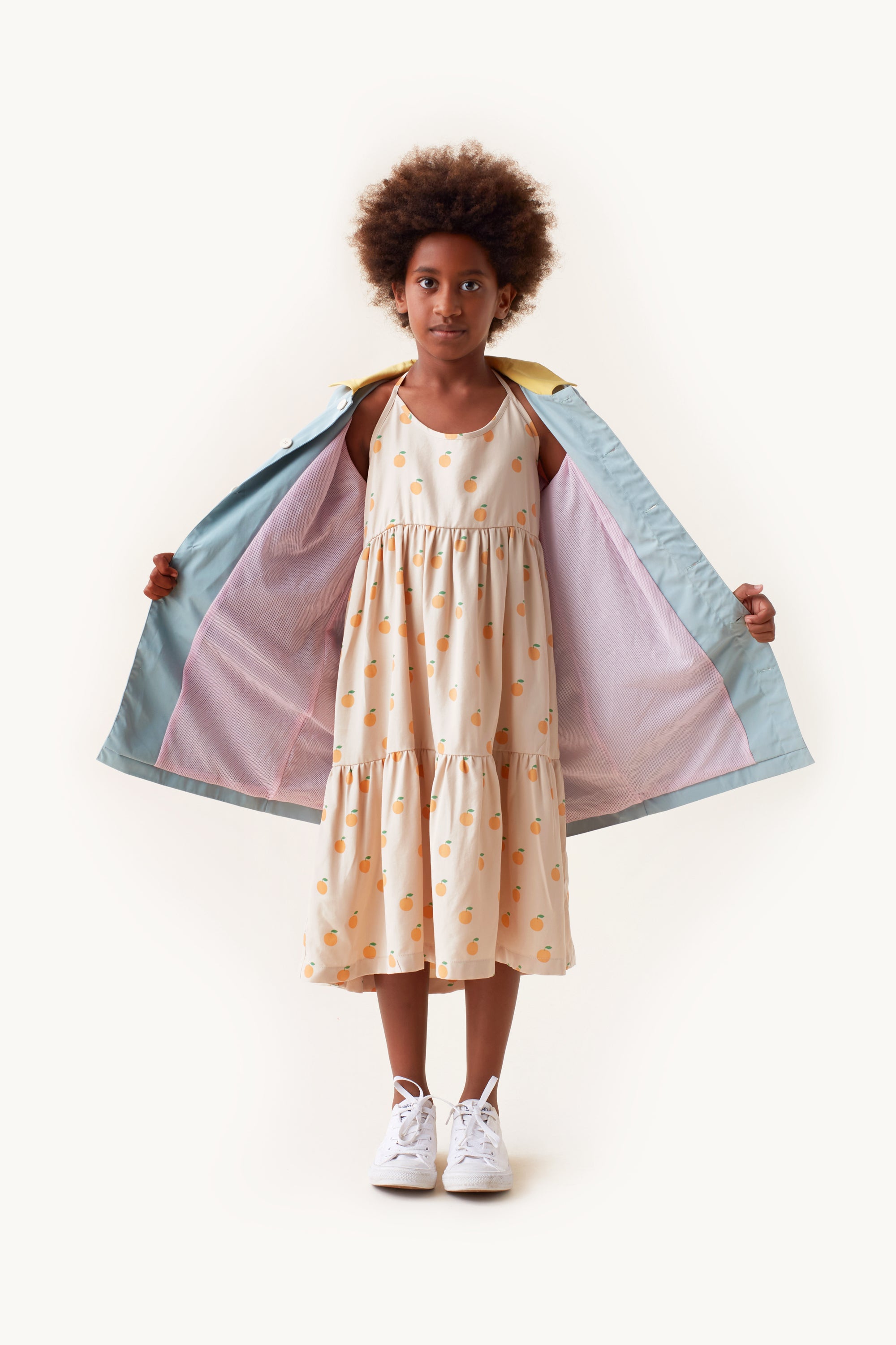 Girls Beige Orange Cotton Dress