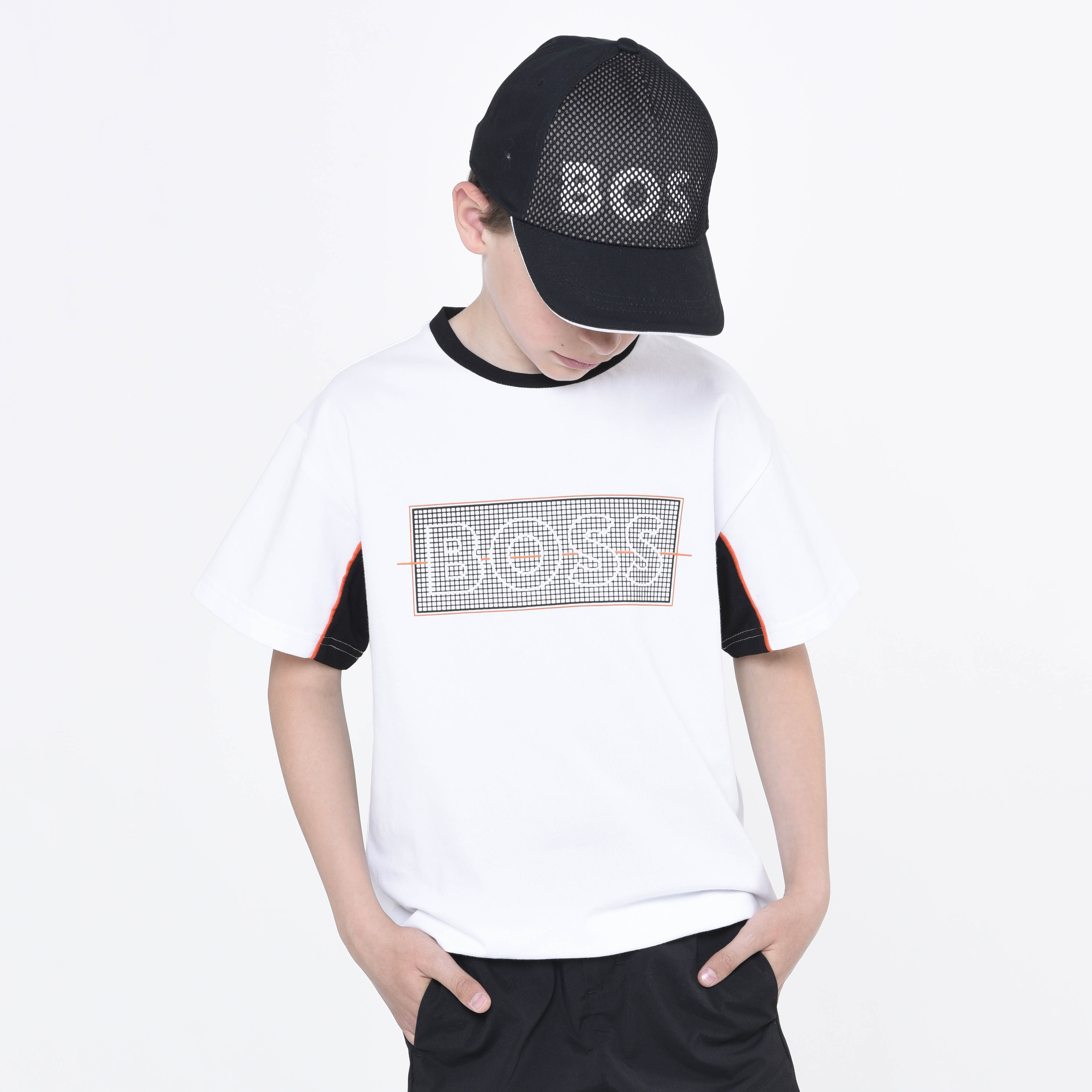 Boys White Logo Cotton T-Shirt